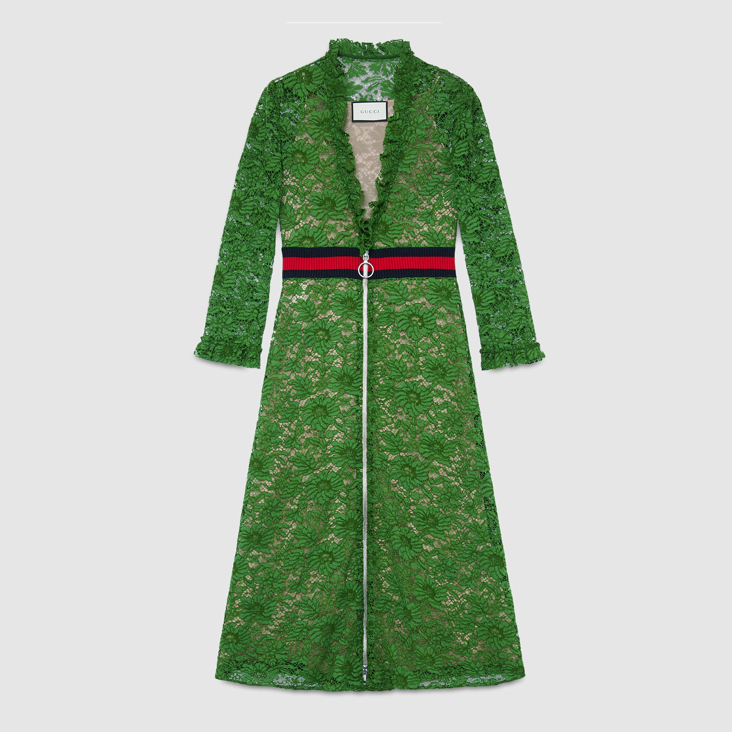 Gucci V-neck Lace Dress in Green | Lyst