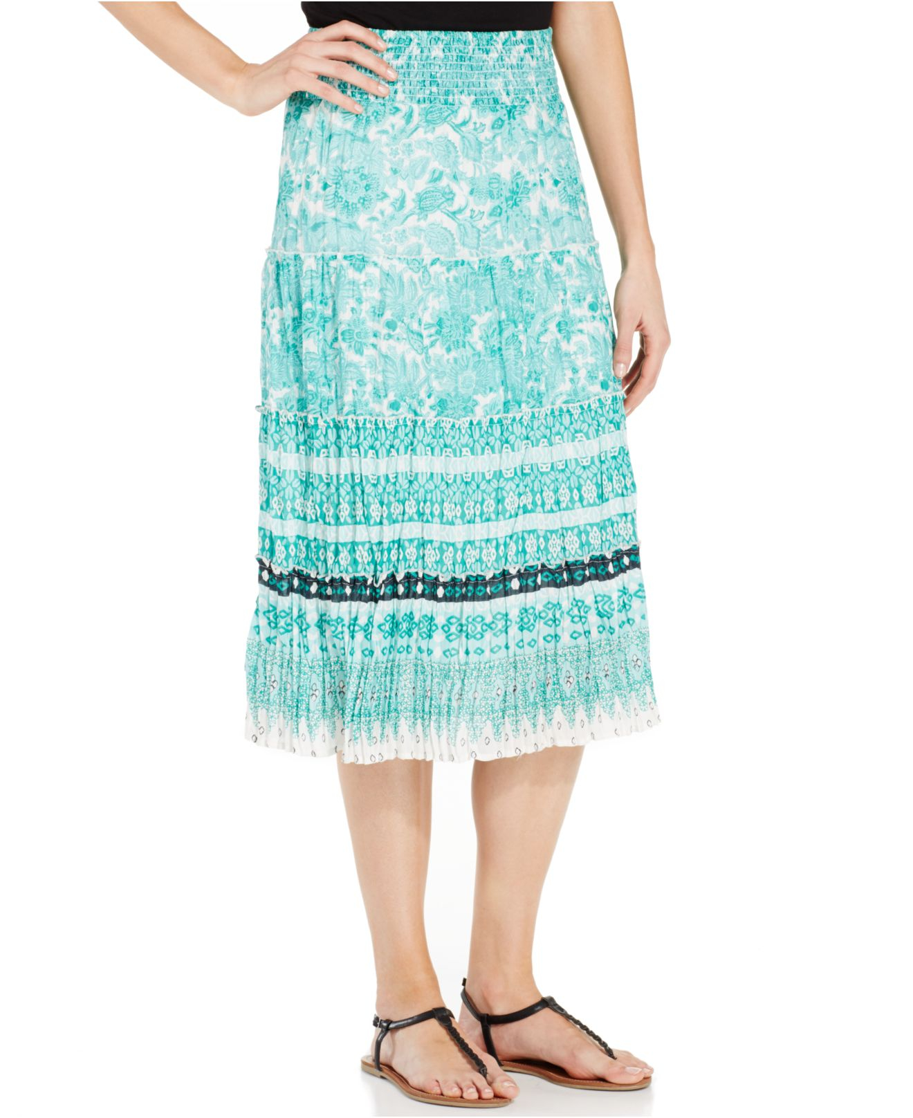 Lyst - Style & Co. Style&Co. Printed Tiered Midi Skirt in Blue
