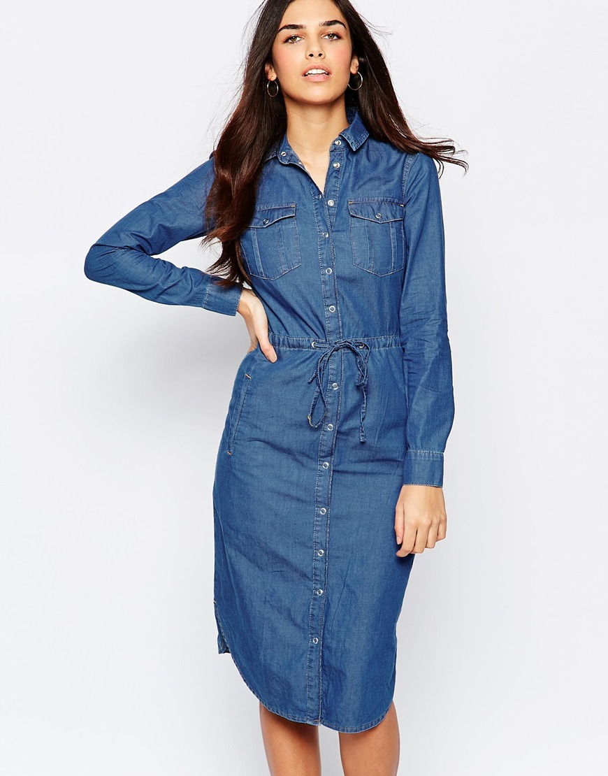 denim midi shirt dress