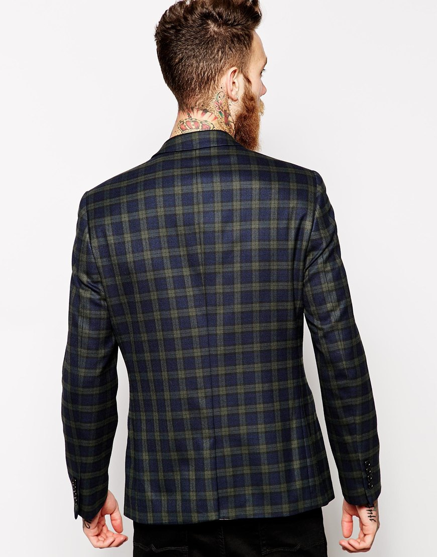 Lyst Asos Slim Fit Blazer In Tartan in Green for Men
