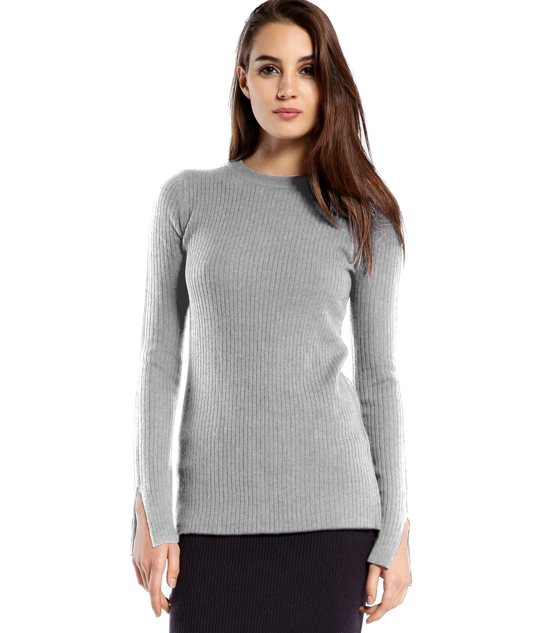 Michael Stars Cashmere Blend Ribbed Crew Neck Sweater in Gray (HEATHER ...