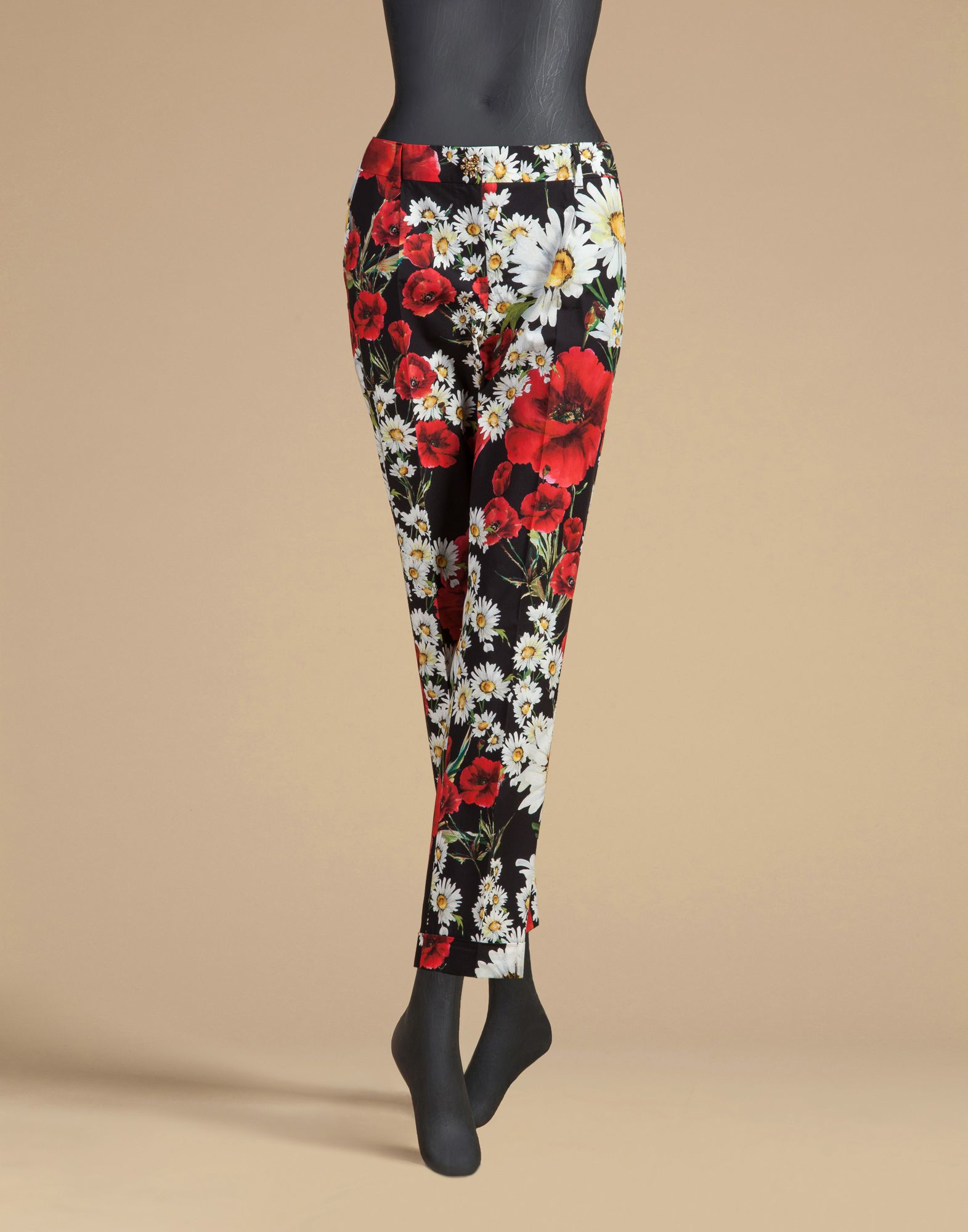 Dolce & gabbana Pants In Printed Cotton With Jewel Button in Black | Lyst