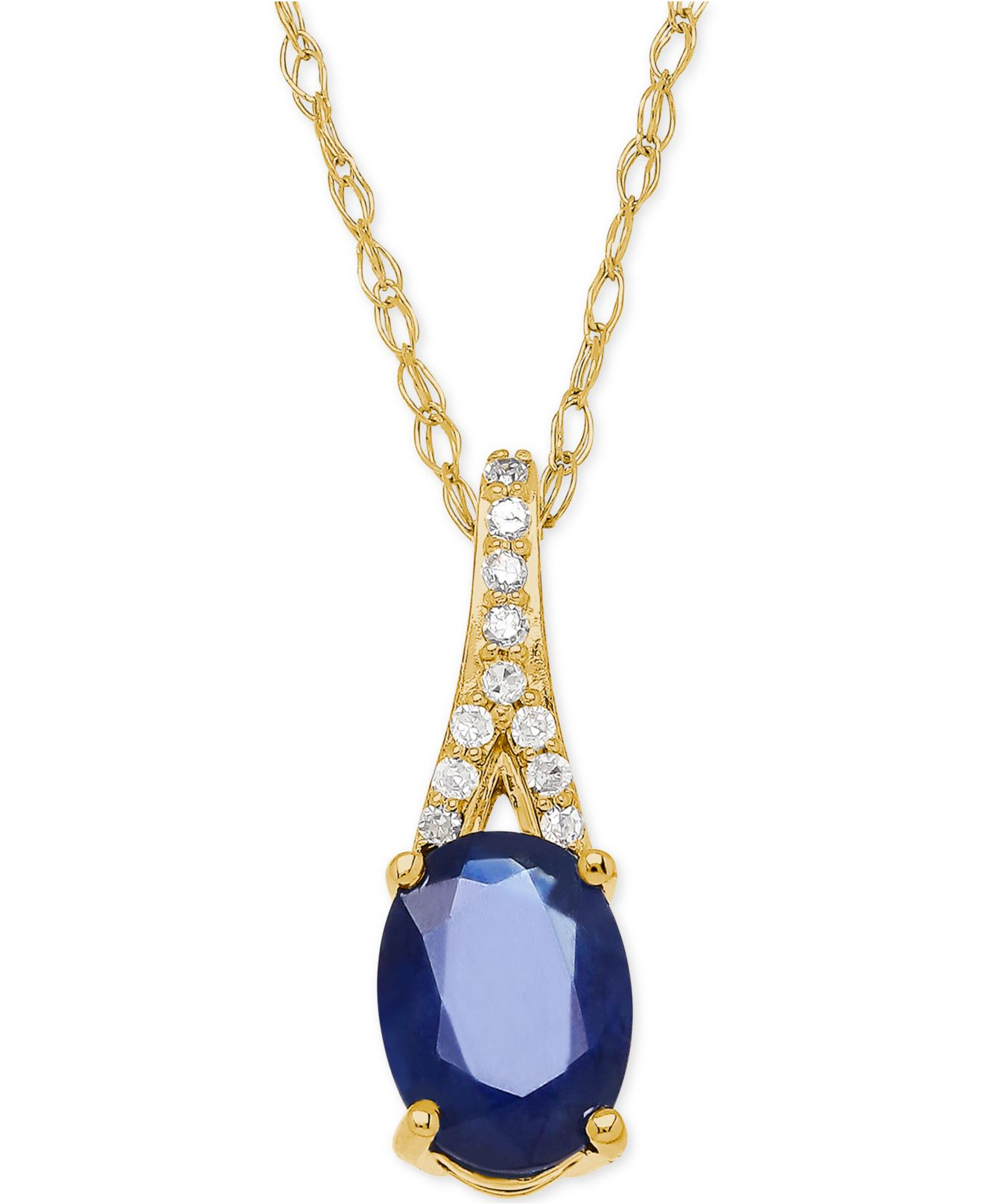 Macy's Sapphire (1 Ct. T.w.) And Diamond Accent Pendant Necklace In 10k ...