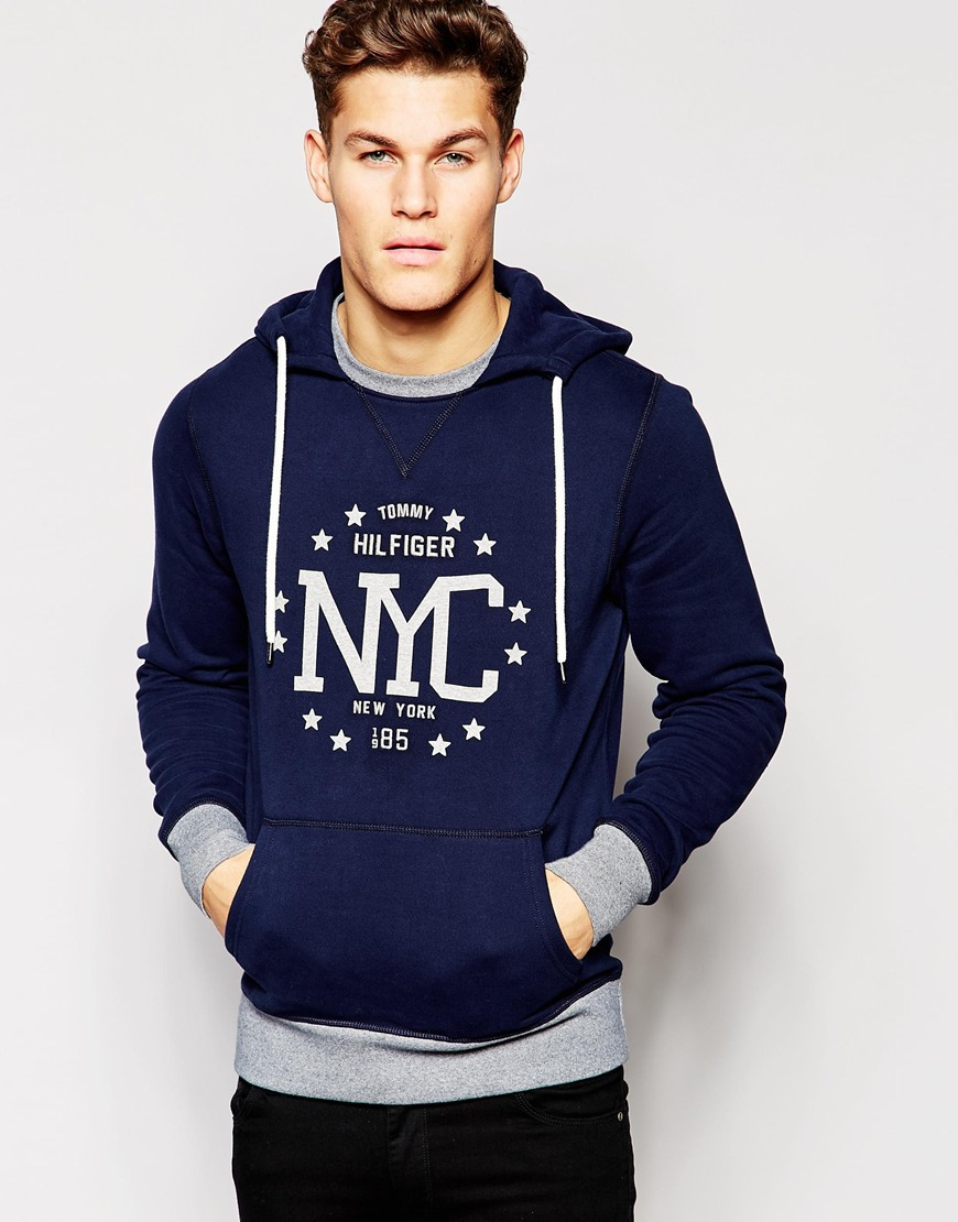 Lyst - Tommy Hilfiger Hoodie With Nyc Print in Blue for Men