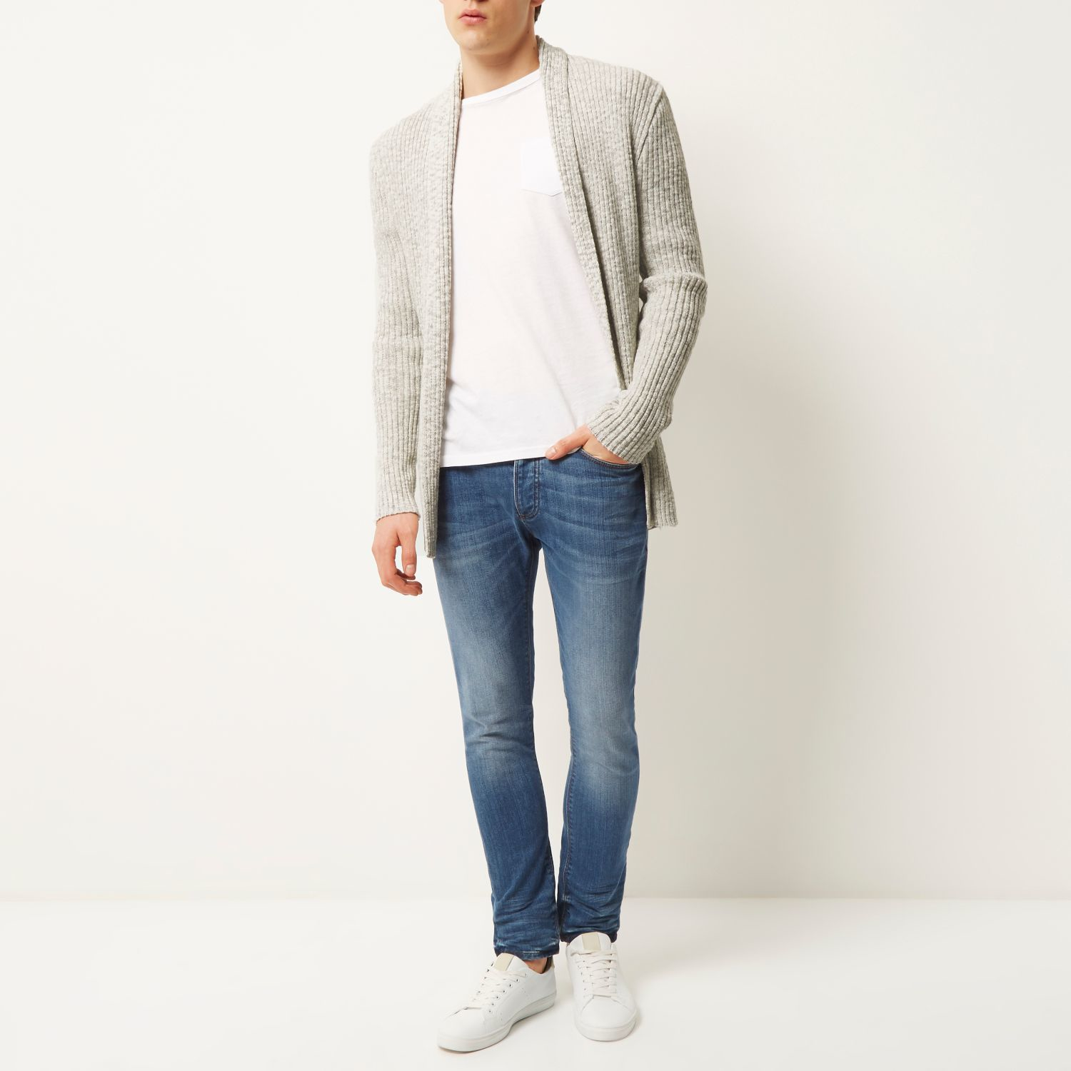 grey ribbed cardigan