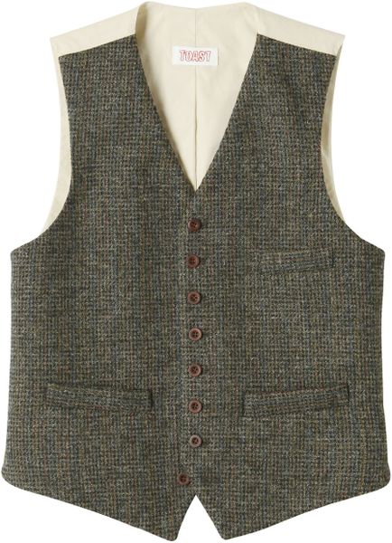 Toast Harris Tweed Birdseye Check Waistcoat in Green for Men (lichen ...