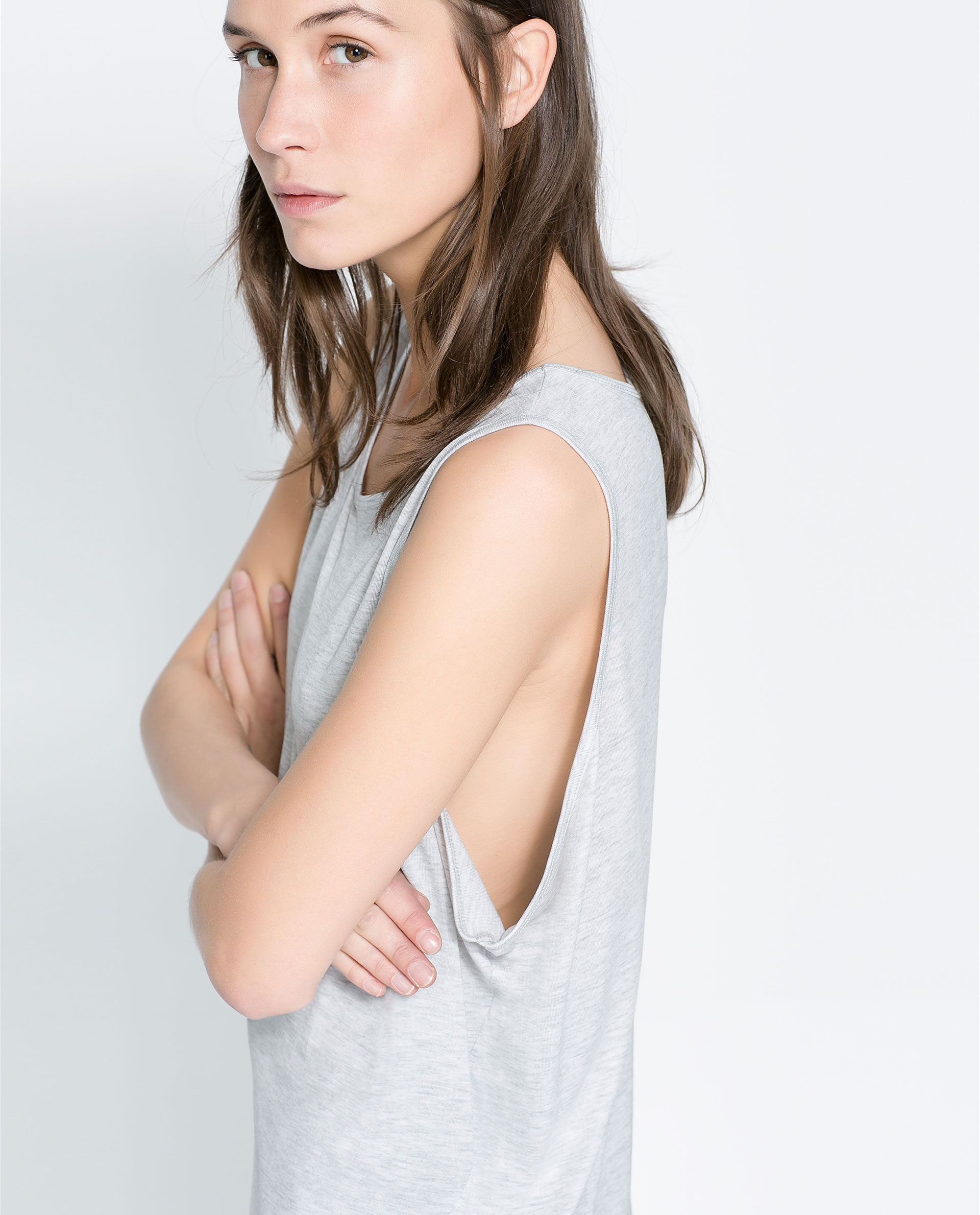 Zara Tank Top with Wide Arm Holes in Gray Lyst
