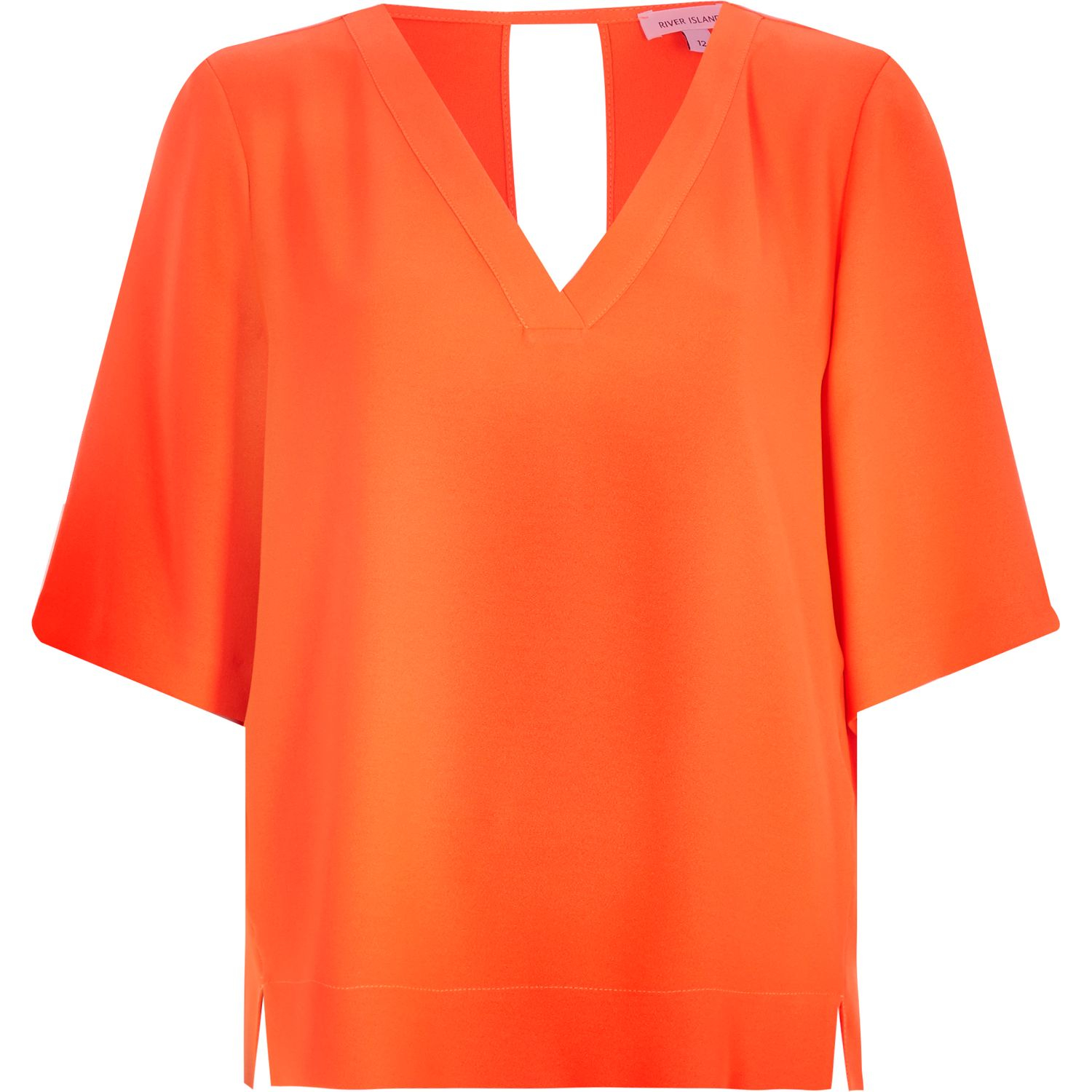 River island Bright Orange Relaxed V-neck T-shirt in Orange | Lyst