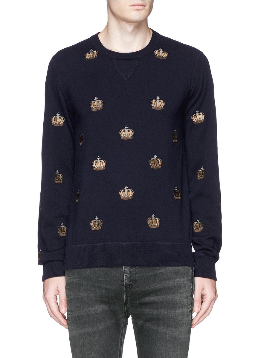 Lyst - Dolce & Gabbana Crown Embroidery Cashmere Sweater in Blue for Men
