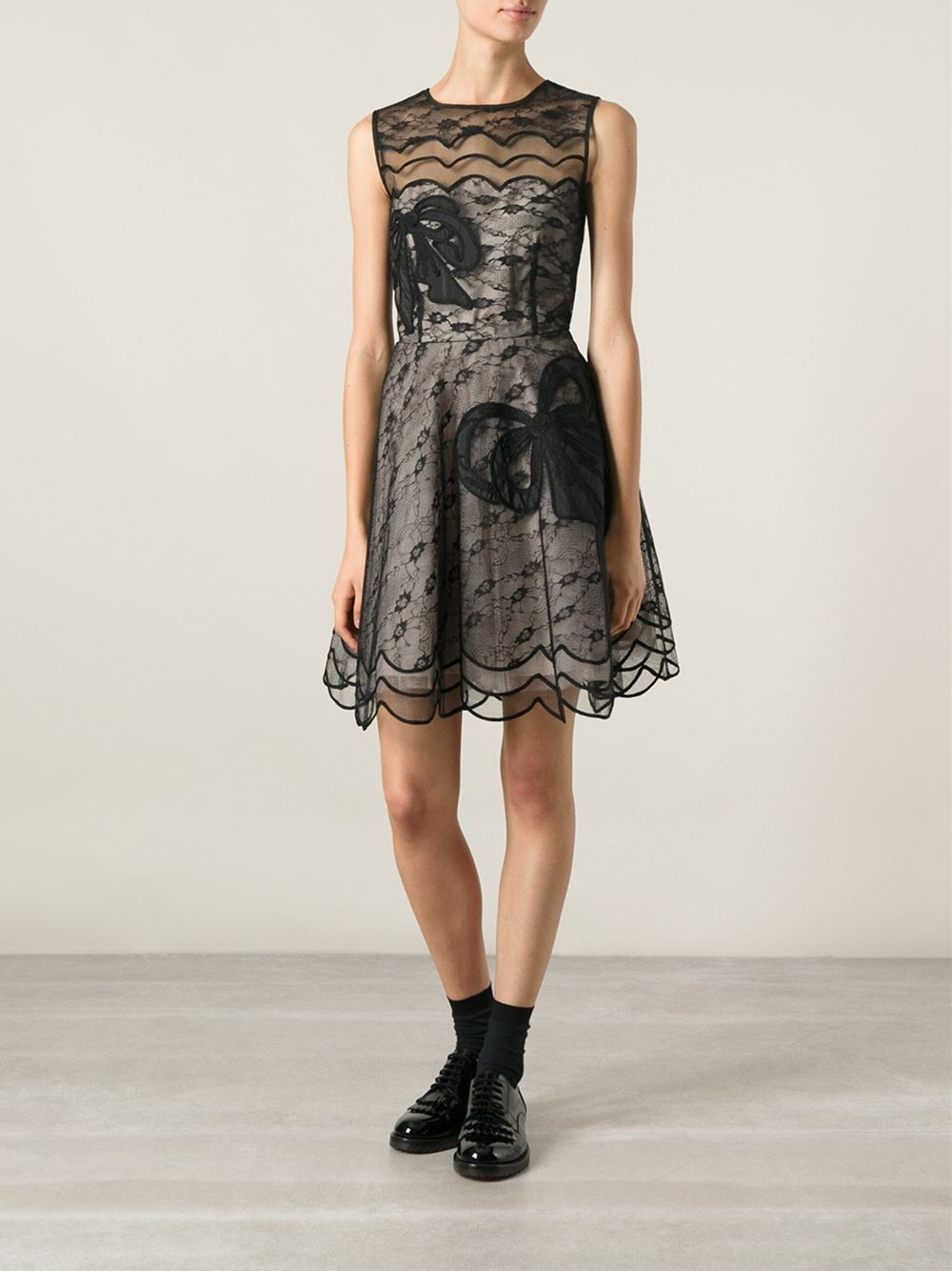 Lyst Red Valentino Bow Embroidered Sheer Dress in Black
