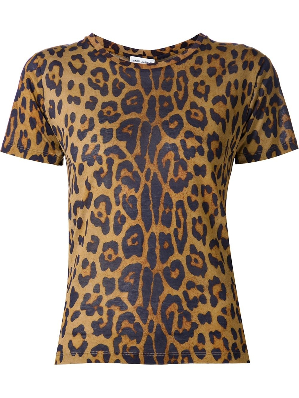 Lyst - Saint laurent Leopard Print T-shirt in Brown
