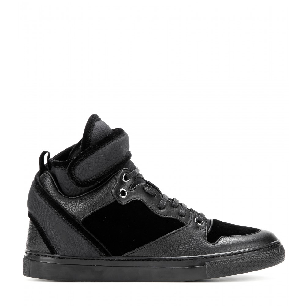 Lyst - Balenciaga Leather And Velvet High-top Sneakers in Black