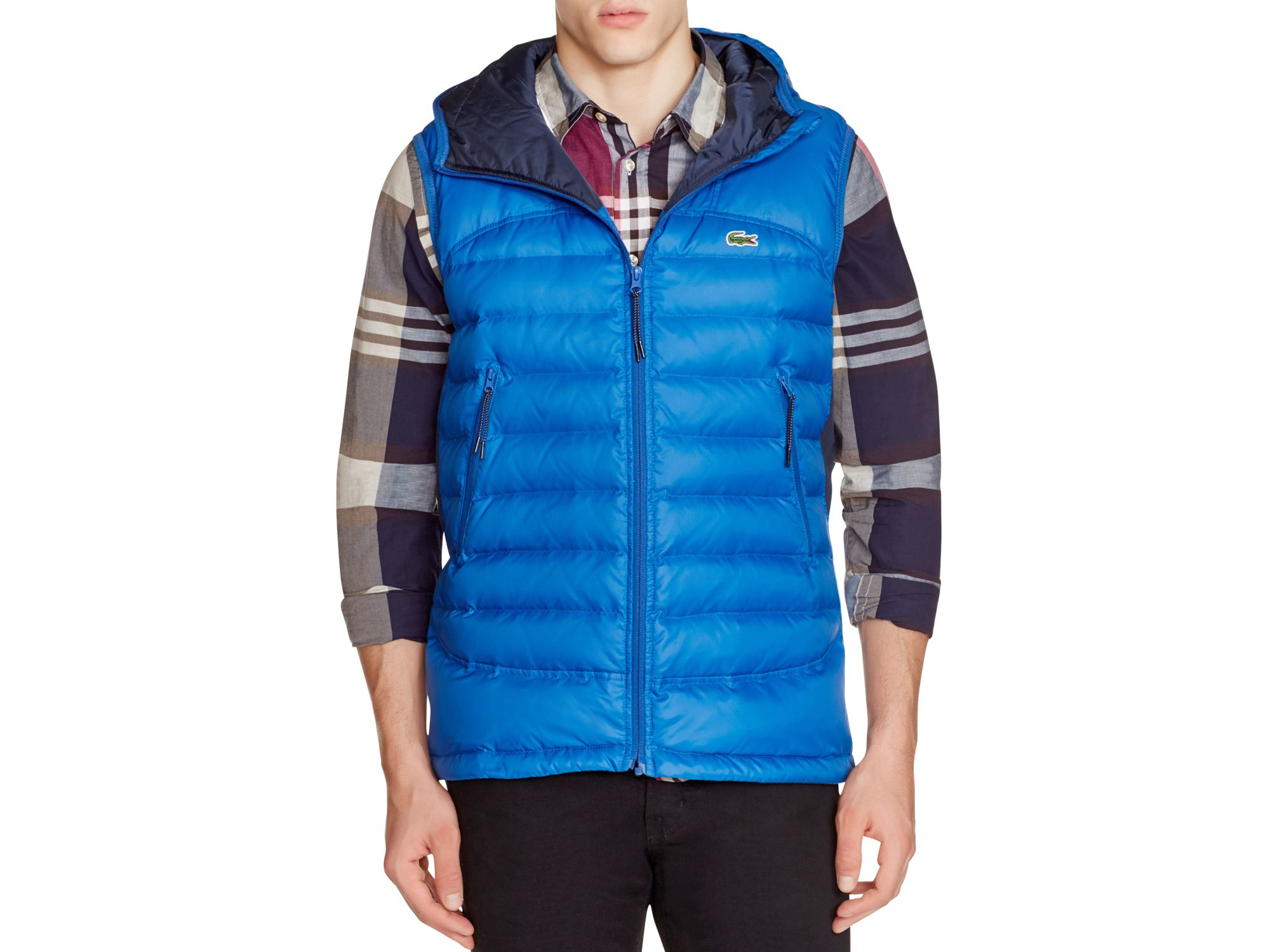 Lyst Lacoste Hooded Down Vest In Blue For Men