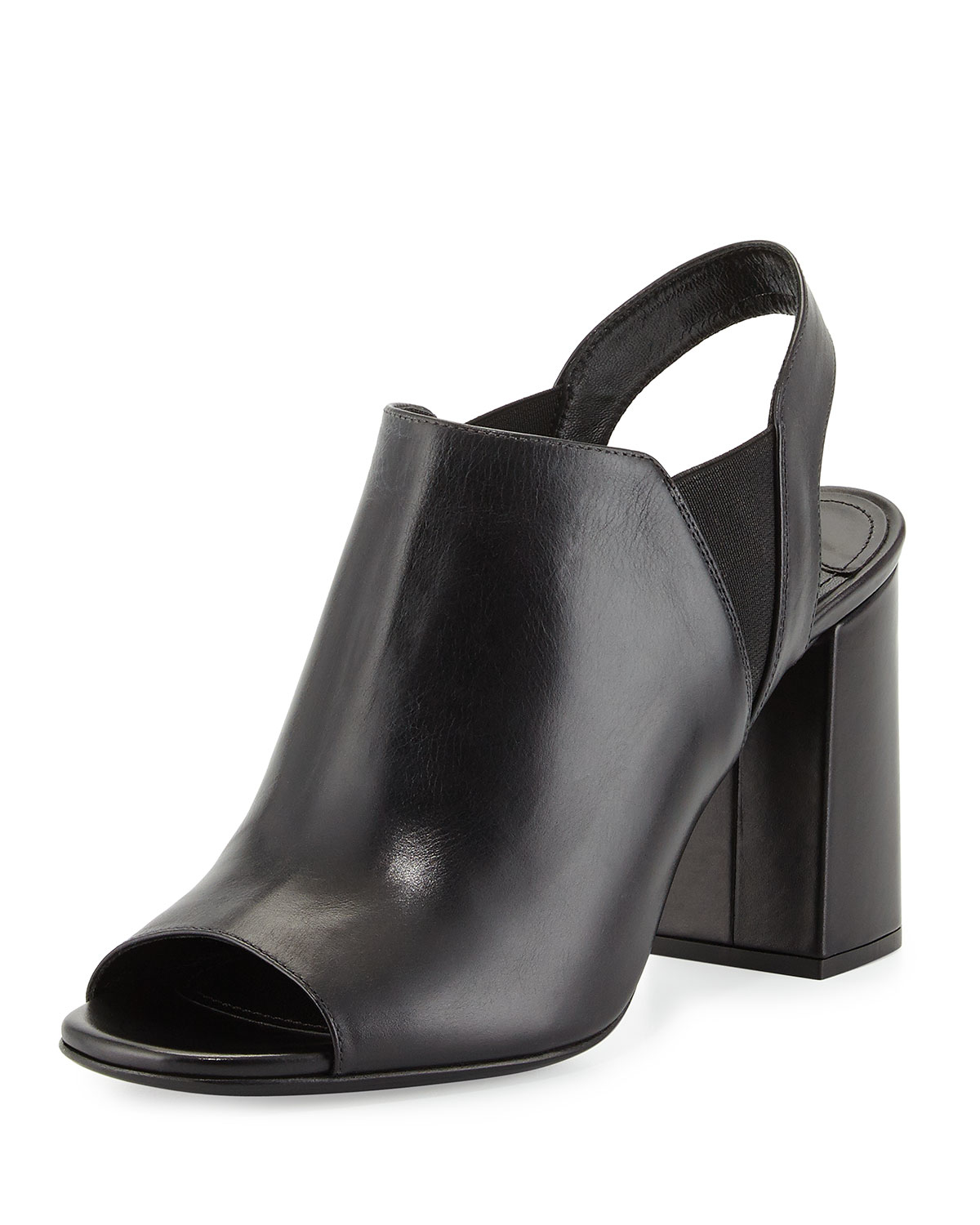 black leather chunky heel sandals