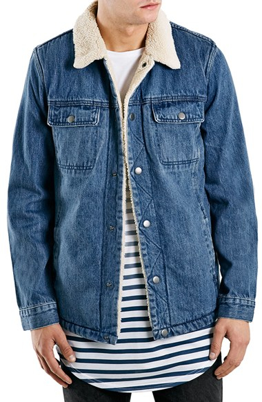 Lyst - Topman Borg Lined Longline Denim Jacket in Blue for Men