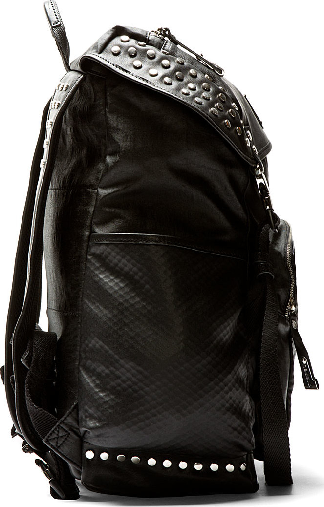 Download Lyst - Diesel Black Mock Leather Studded Rucksack in Black ...