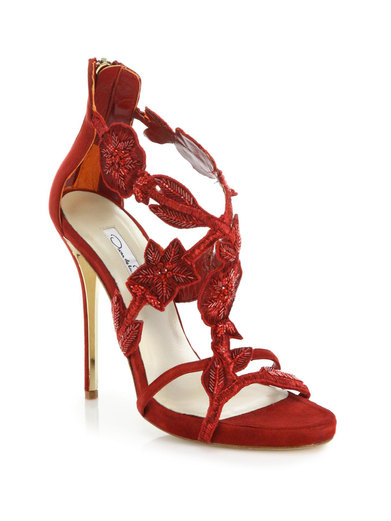 Lyst - Oscar De La Renta Tatum Embellished-Suede Sandals in Red