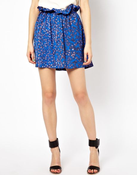 See By Chloé Mini Sack Skirt In Cherry Blossom Print in Blue ...