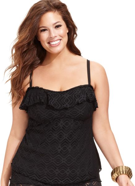 Becca Plus Size Crochet Tankini Top in Black | Lyst