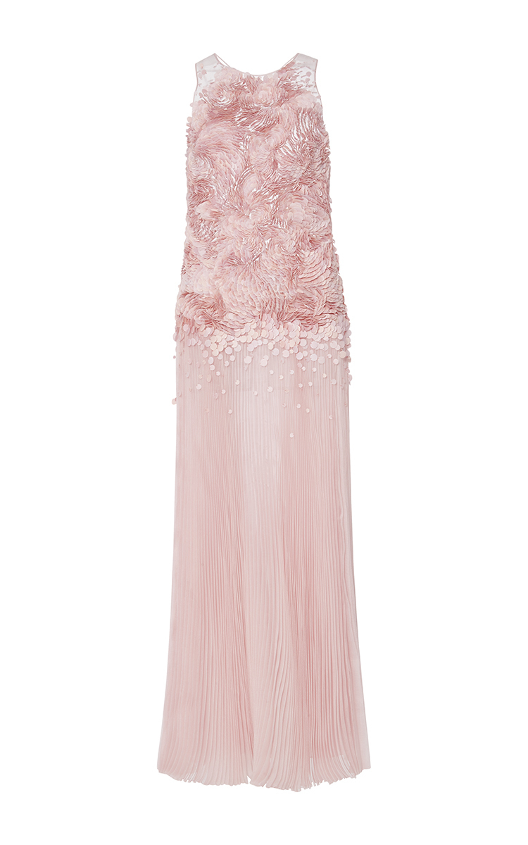 Lyst - Carolina Herrera Embellished Pleated Dress in Pink