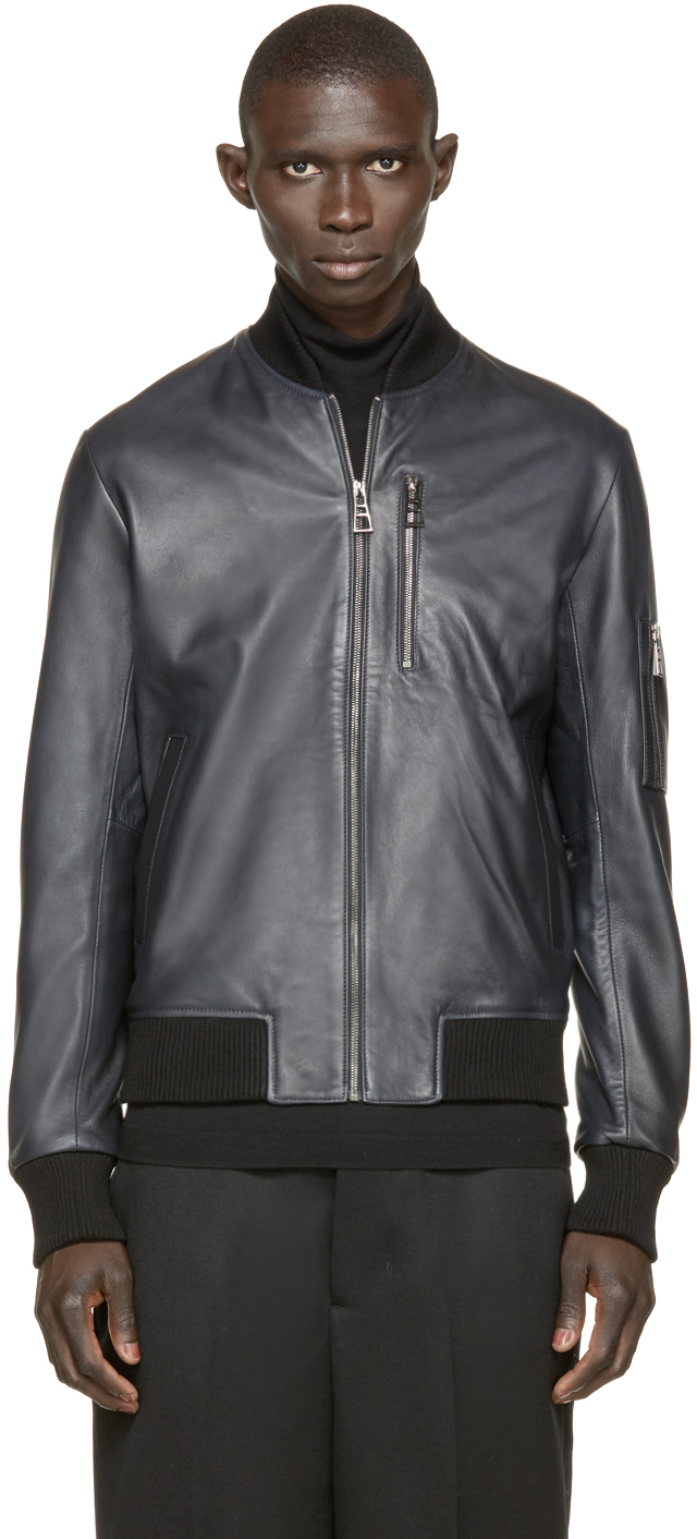 A. sauvage Navy Leather Bomber Jacket in Blue for Men | Lyst