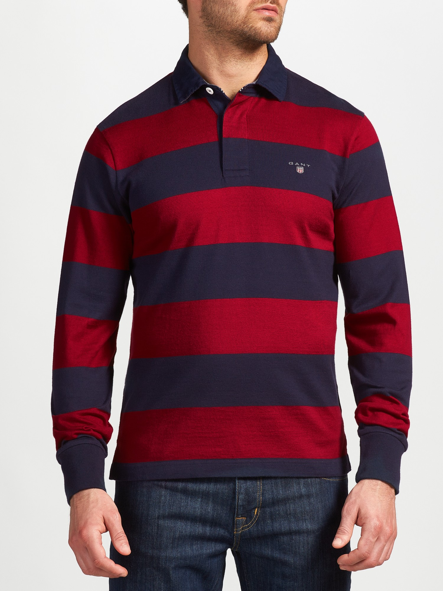 Gant Solid Stripy Long Sleeved Rugby Shirt In Brown For Men Lyst Gallery