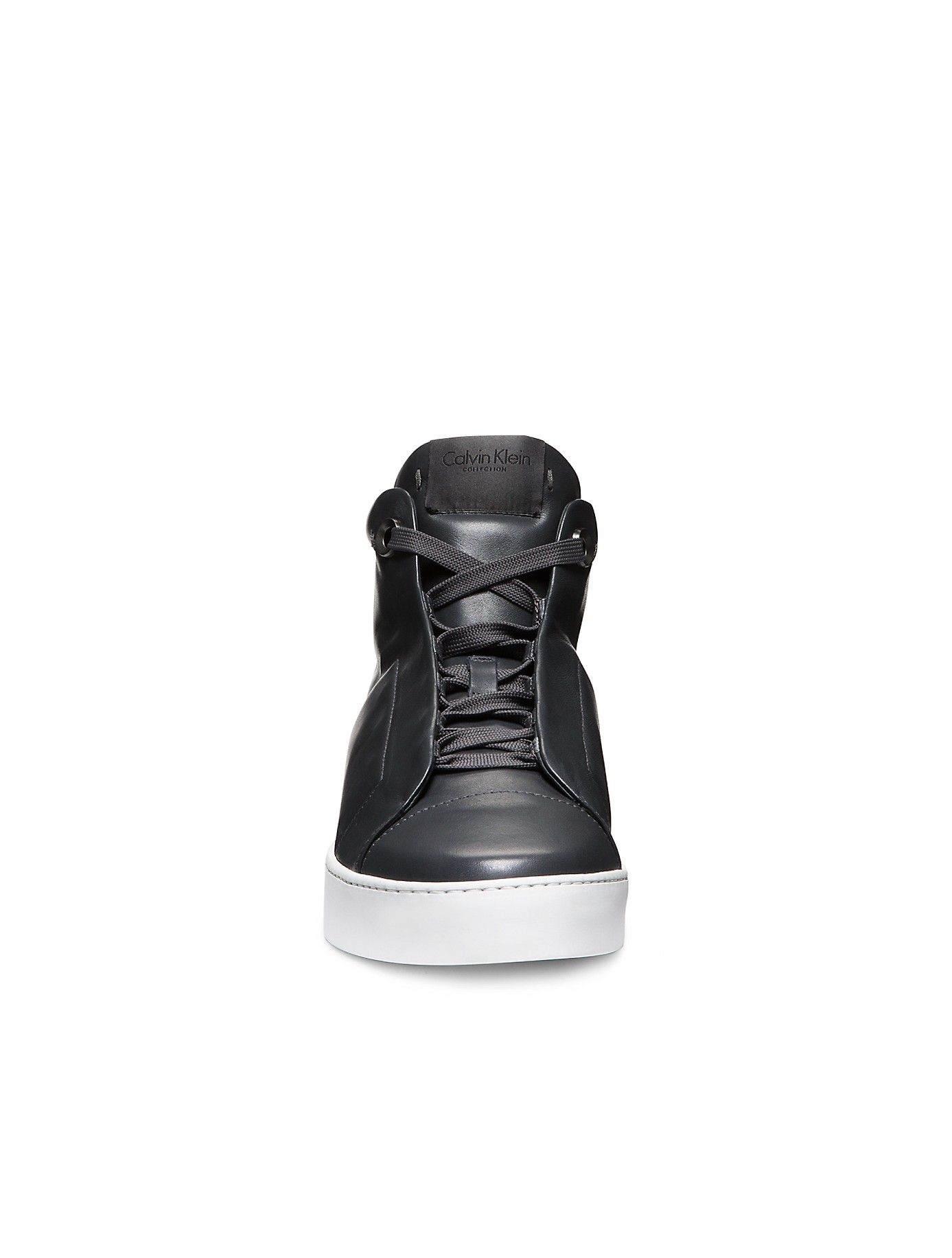 Calvin klein Tumbled Leather High Top Sneakers in Black for Men | Lyst