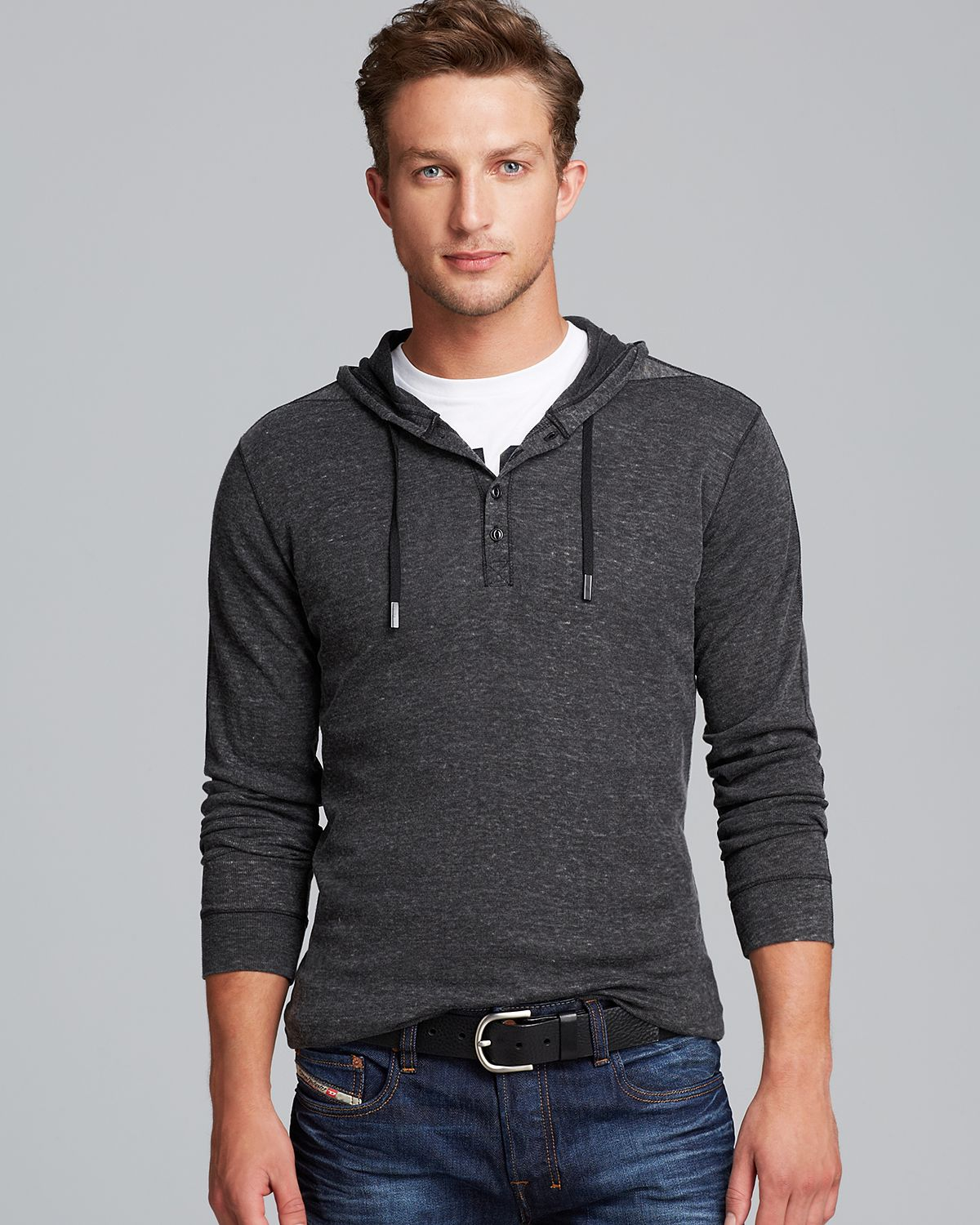 DIESEL Waffle Henley Hoodie in Black for Men - Lyst