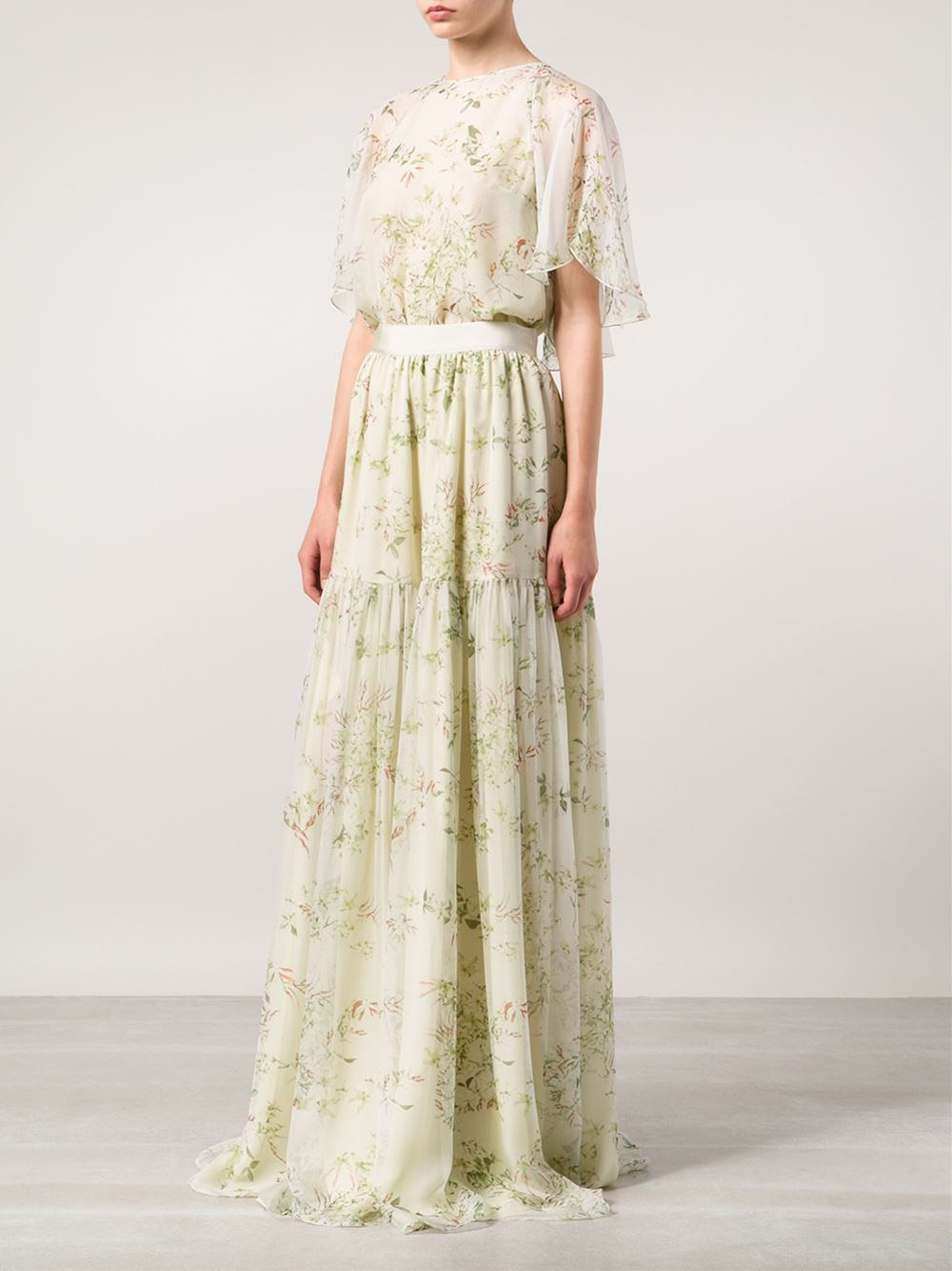 Lyst - Giambattista Valli Floral Print Long Dress in Green