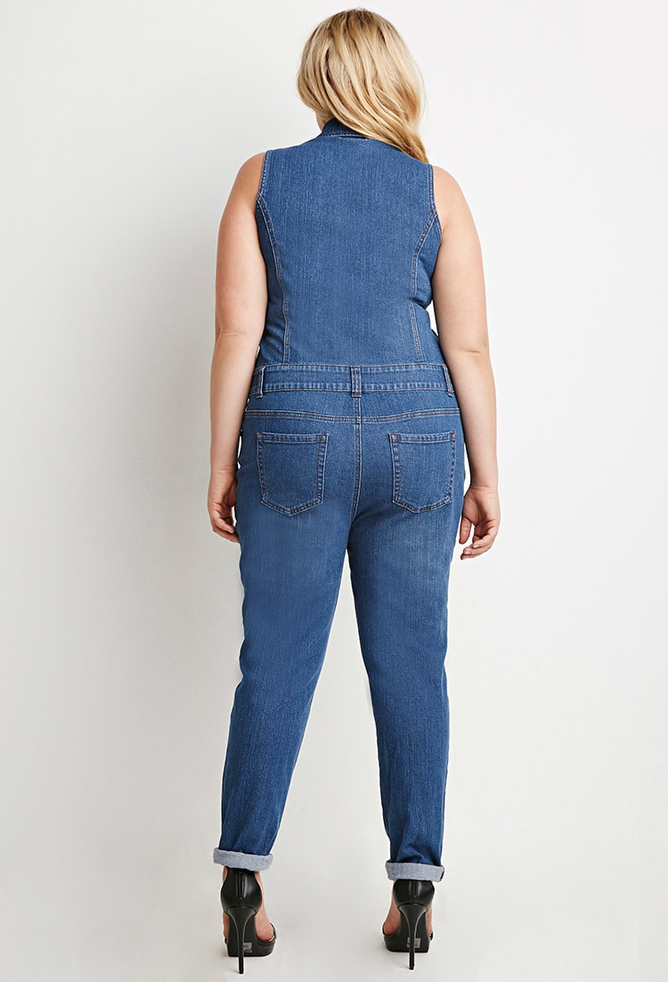 Lyst - Forever 21 Plus Size Zip-front Denim Jumpsuit in Blue