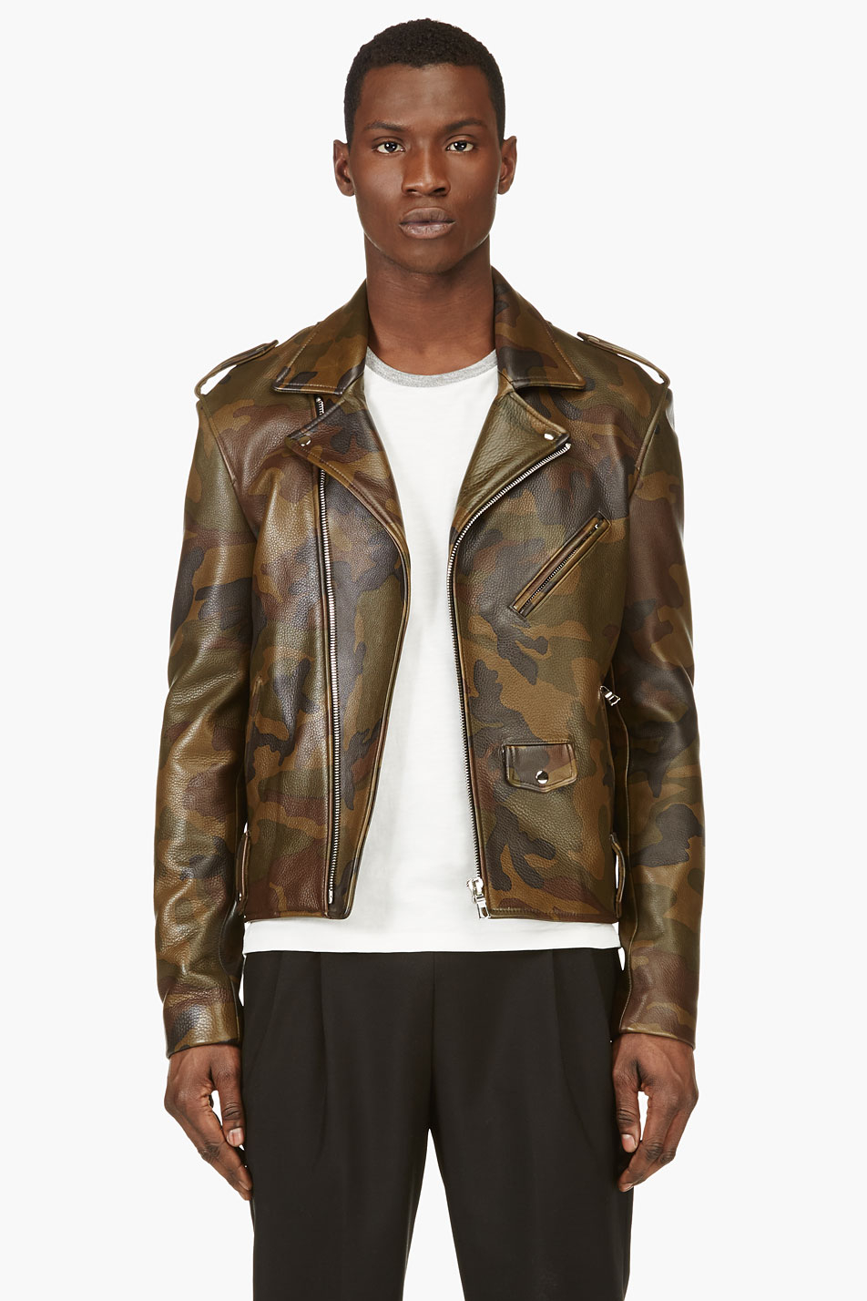Pyer Moss Green Leather Camo Biker Jacker In For Men Gallery