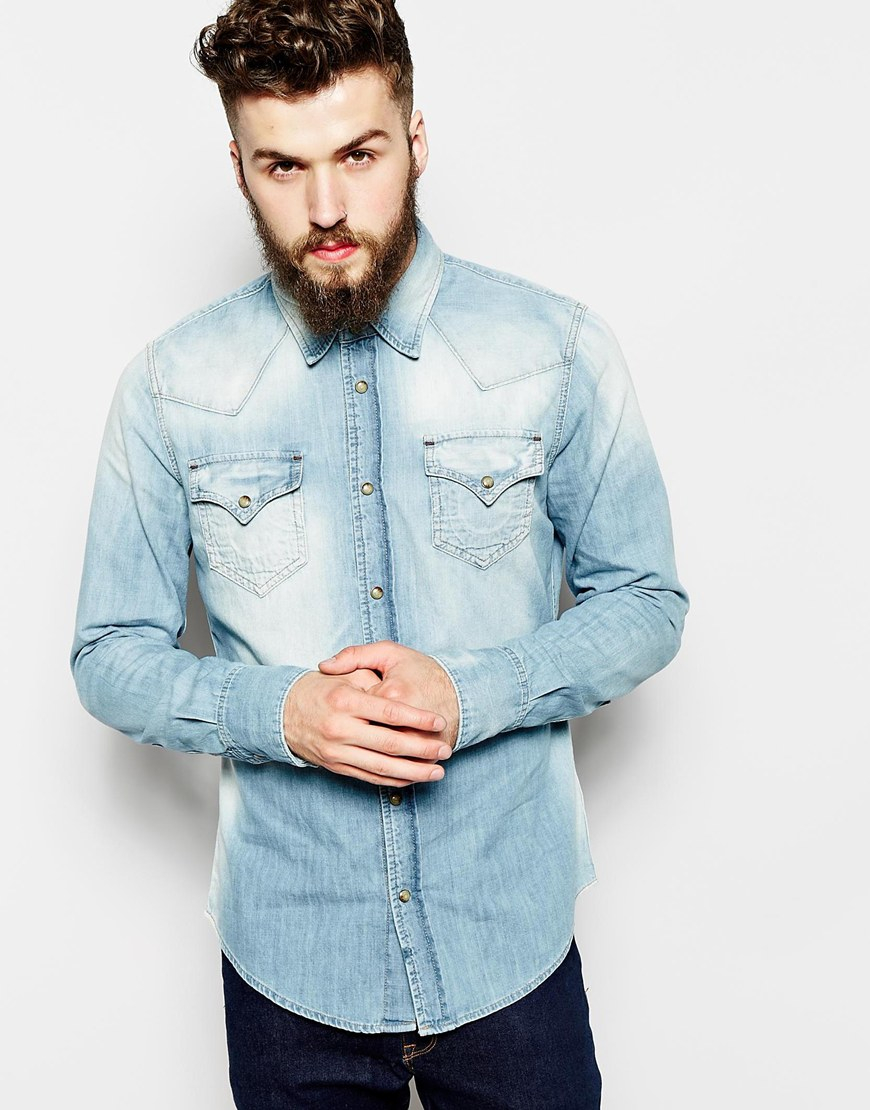 true religion blue jean shirt