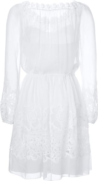 Alberta Ferretti Silk Chiffon Dress With Embroidered Detailing in White ...
