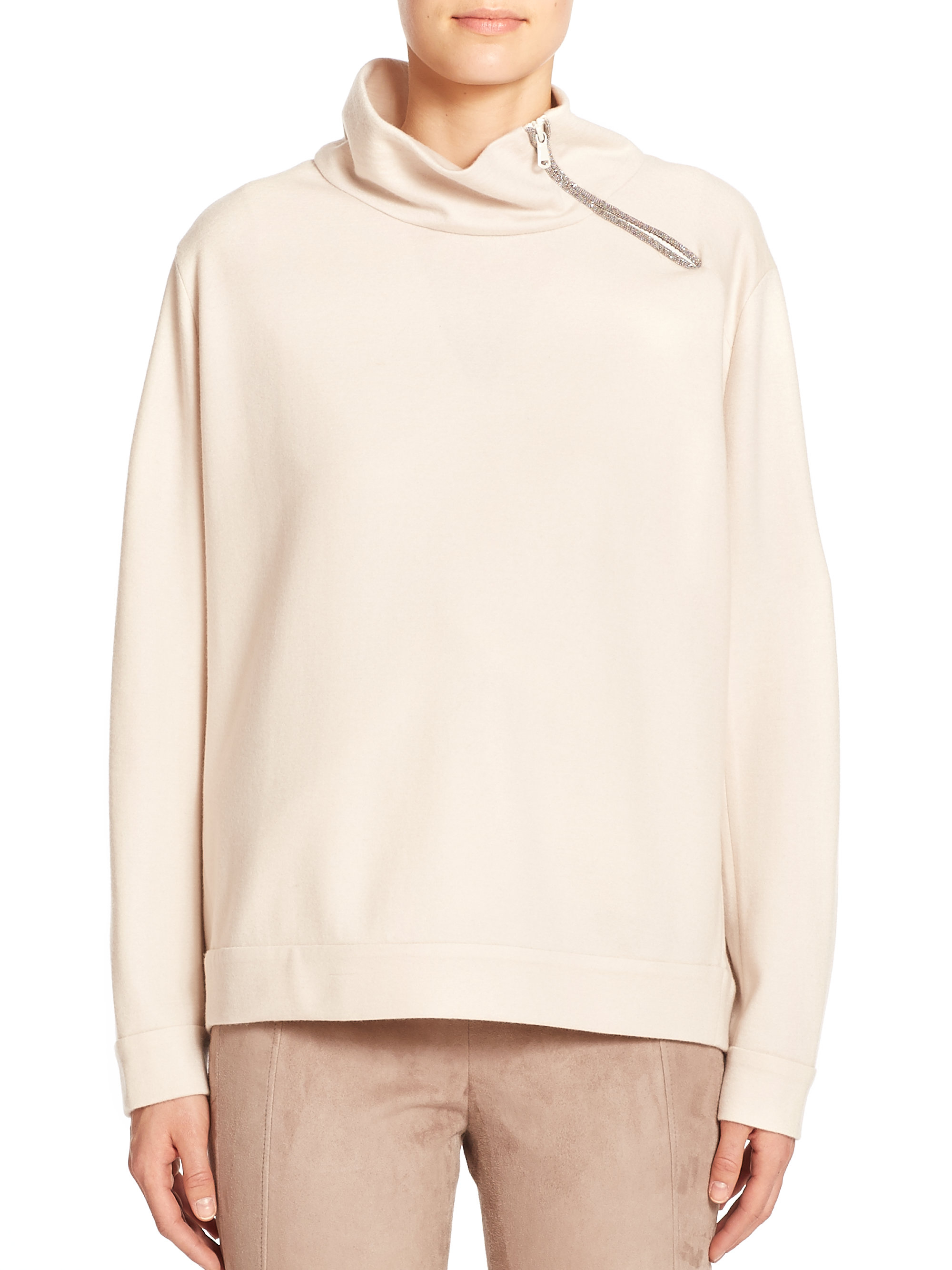 Lyst - Brunello Cucinelli Zip-neck Cashmere Sweater in White