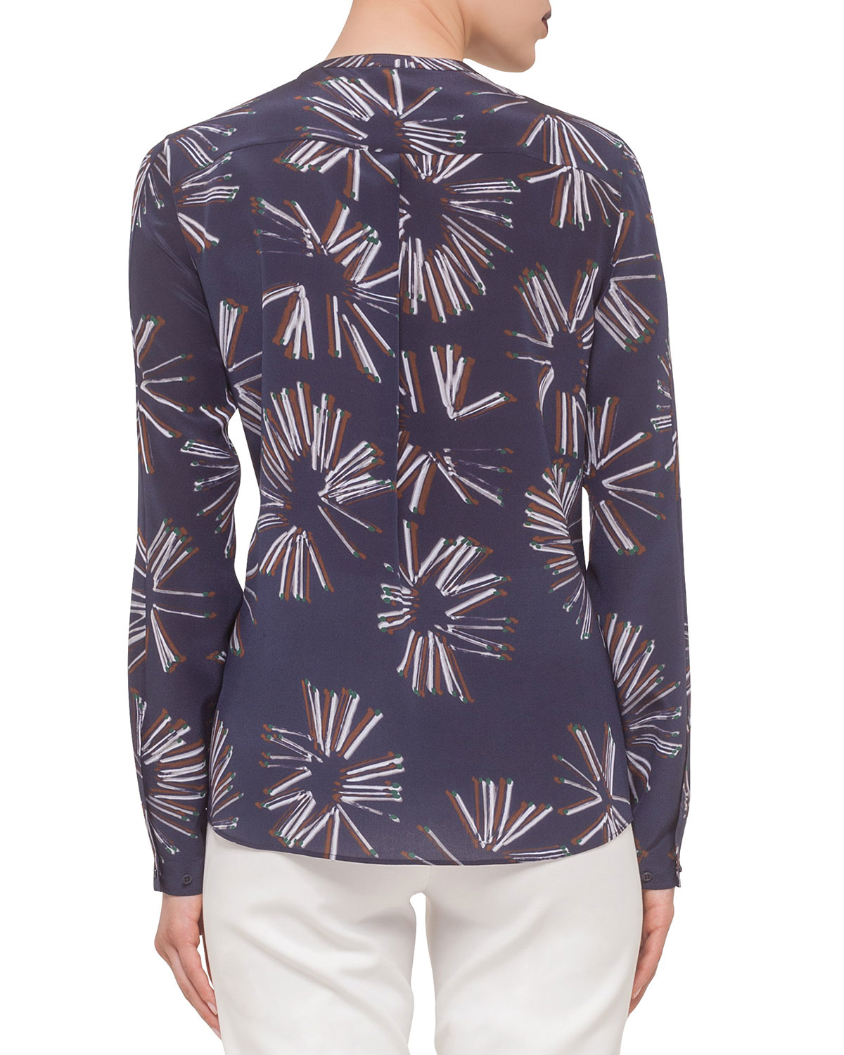 Akris punto Long-sleeve Matchstick-print Blouse in Blue | Lyst