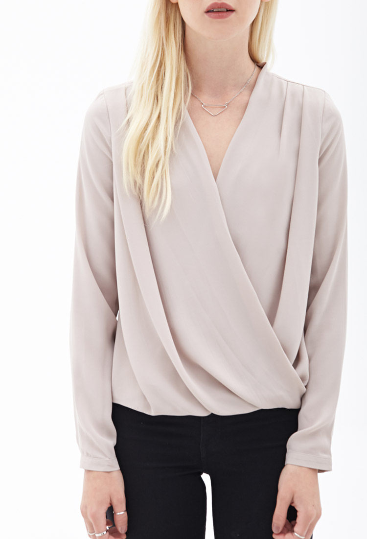 Lyst - Forever 21 Draped Surplice Blouse in Gray