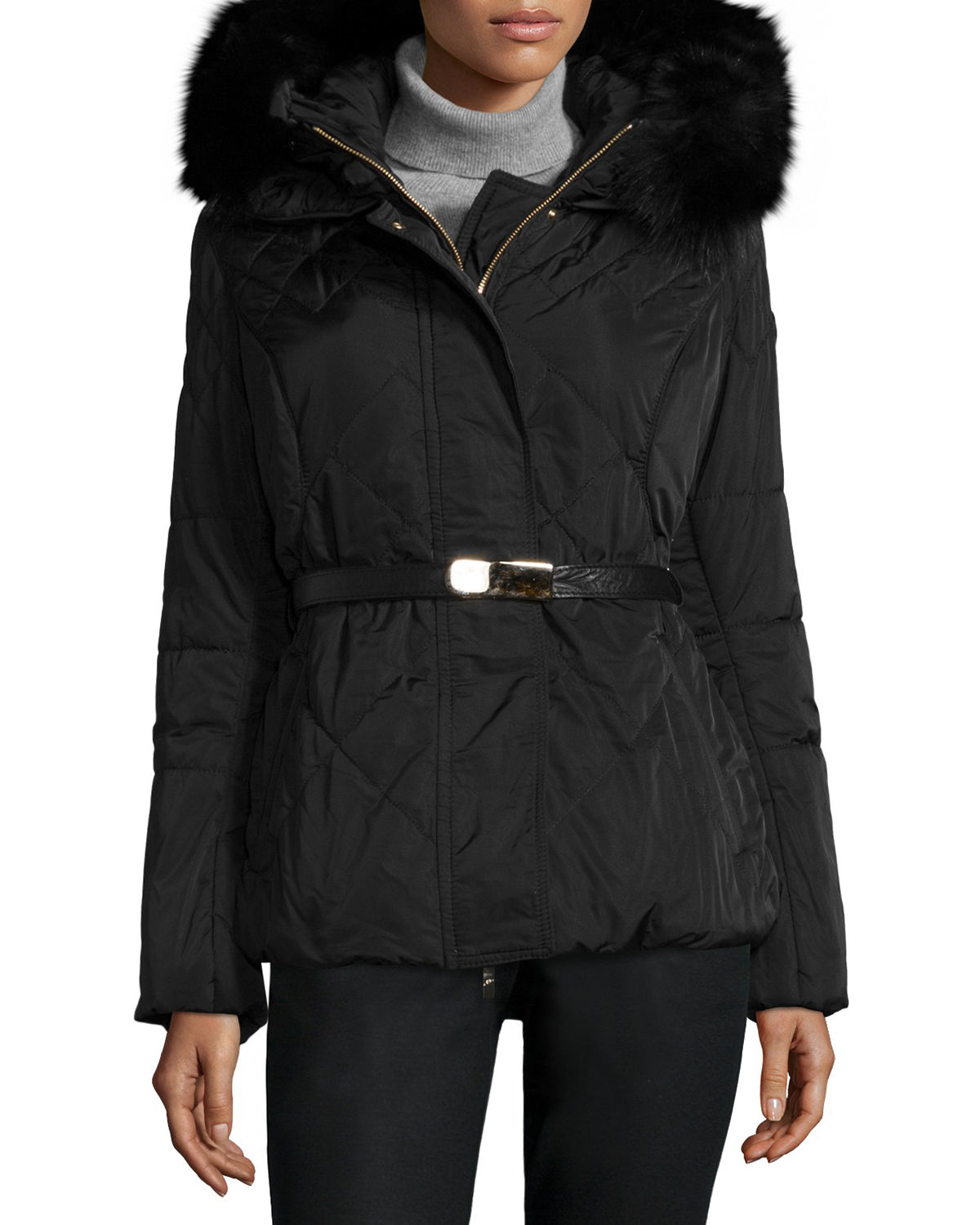 Lyst Gorski Apresski Furhood Belted Puffer Jacket in Black
