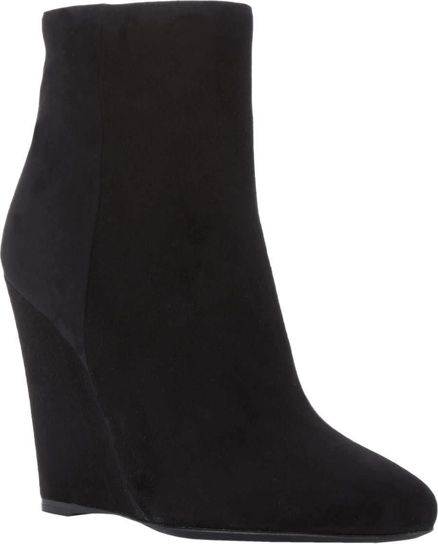 Lyst - Prada Suede Wedge Ankle Boots in Black