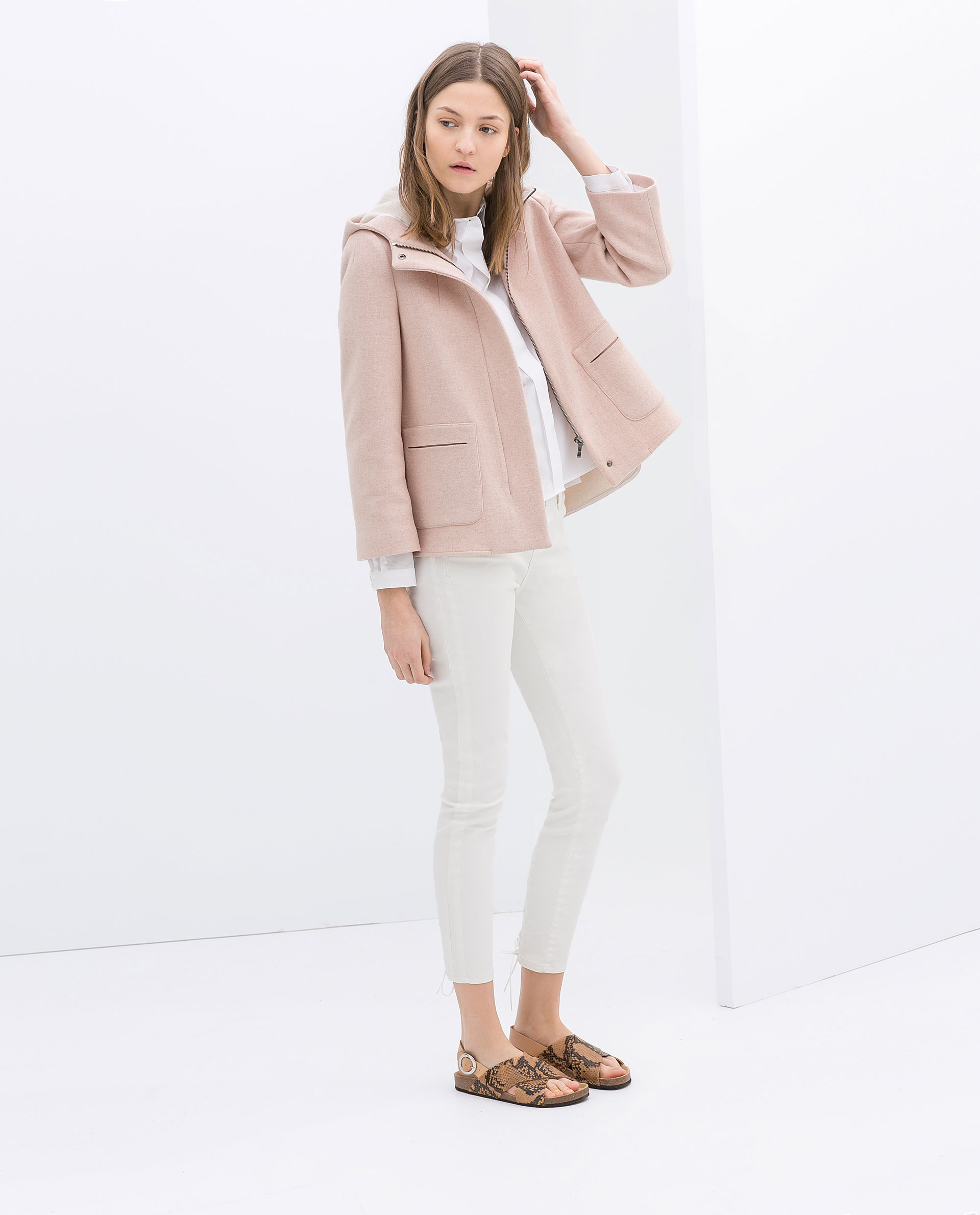 Zara Short Wool Jacket with Hood in Pink | Lyst