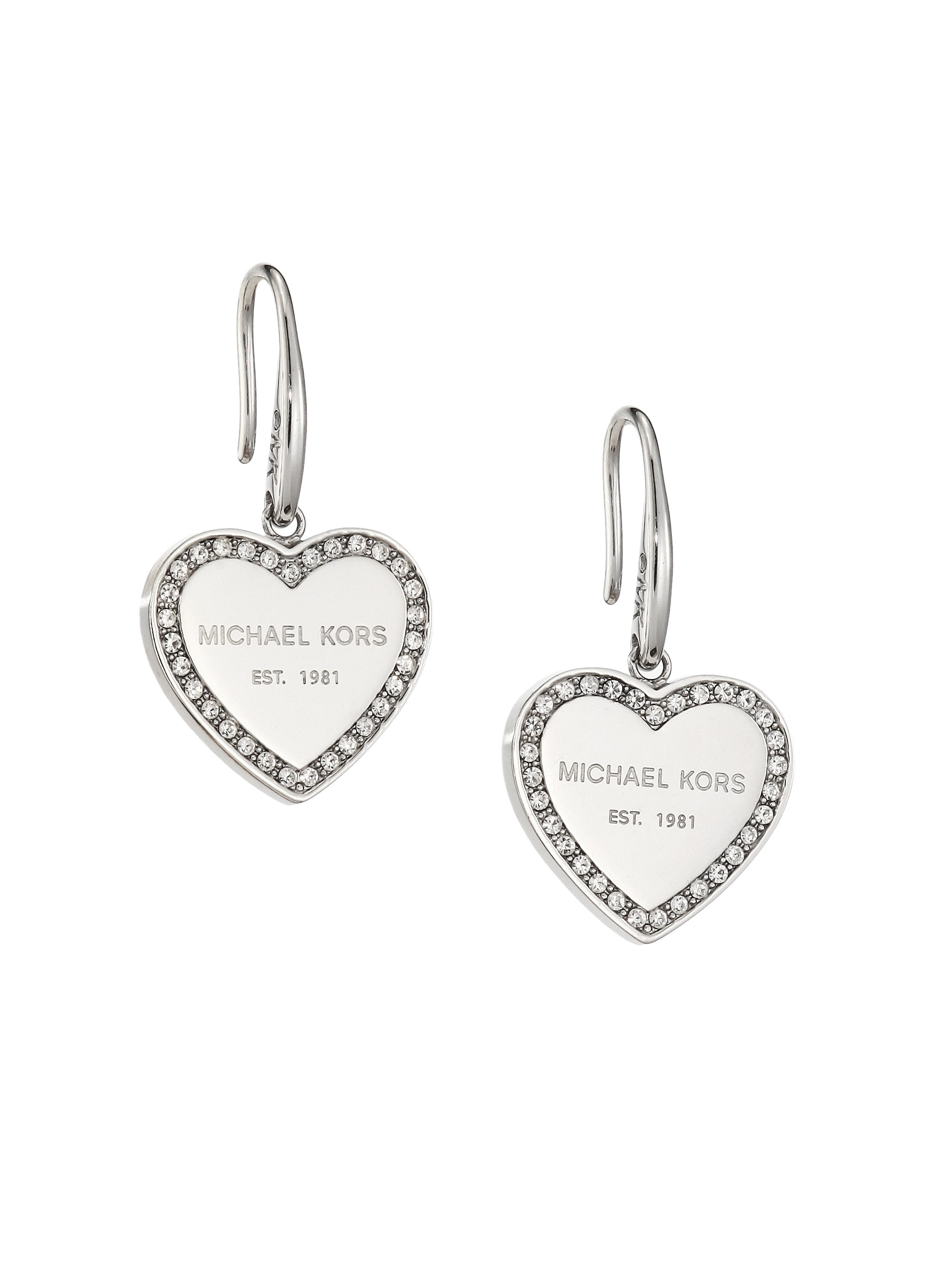 Lyst Michael Kors Heritage Pave Heart Drop Earrings Silvertone In Gallery
