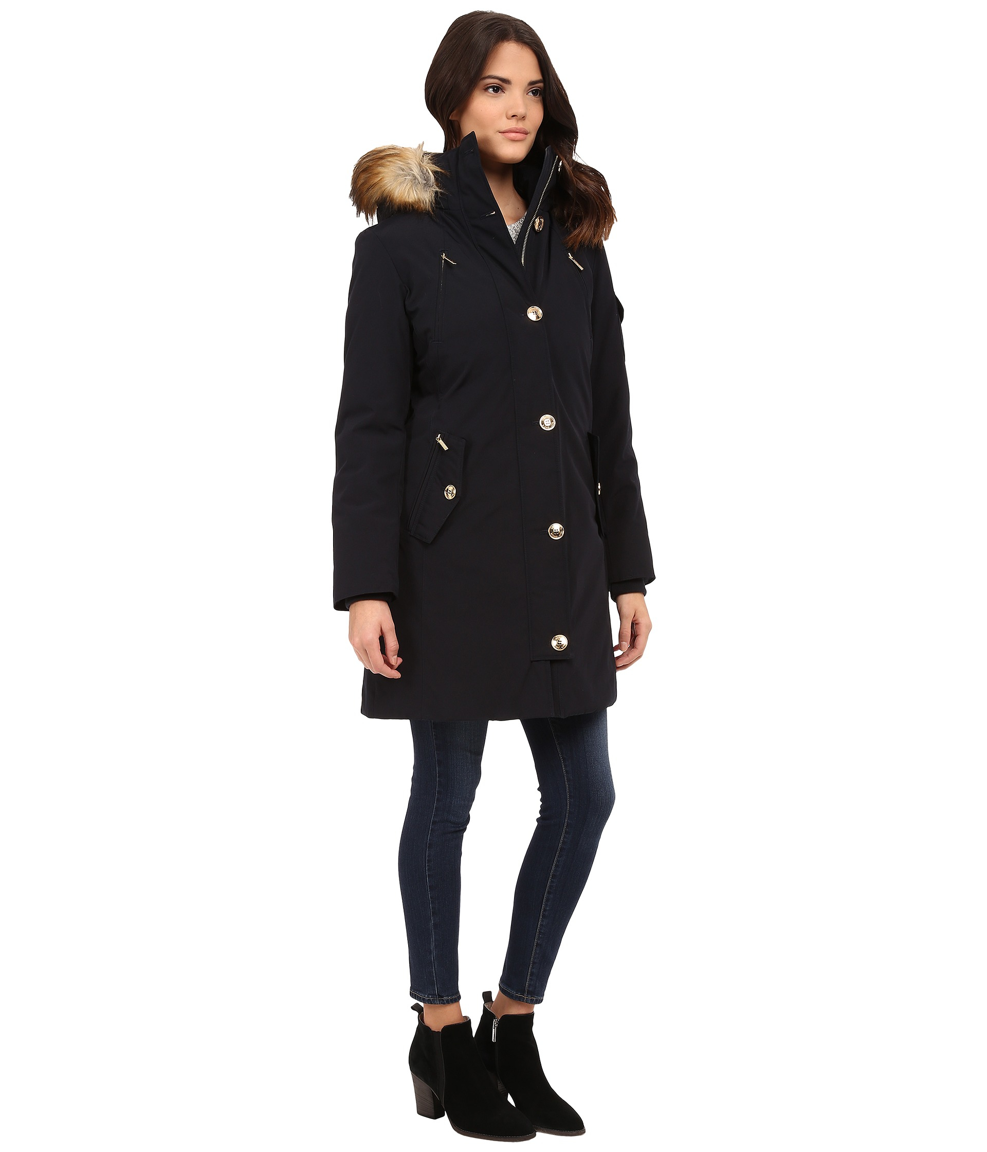 Michael michael kors Down Parka W/ Faux Fur Trim in Blue | Lyst