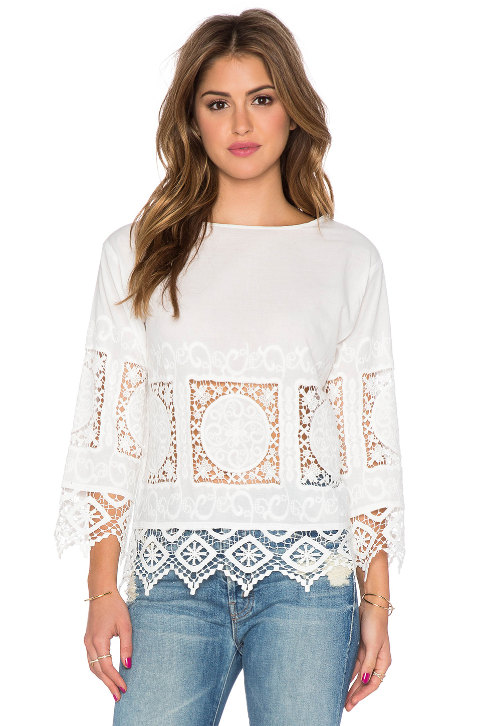 Lyst - Endless Rose Crochet Long Sleeve Top in White