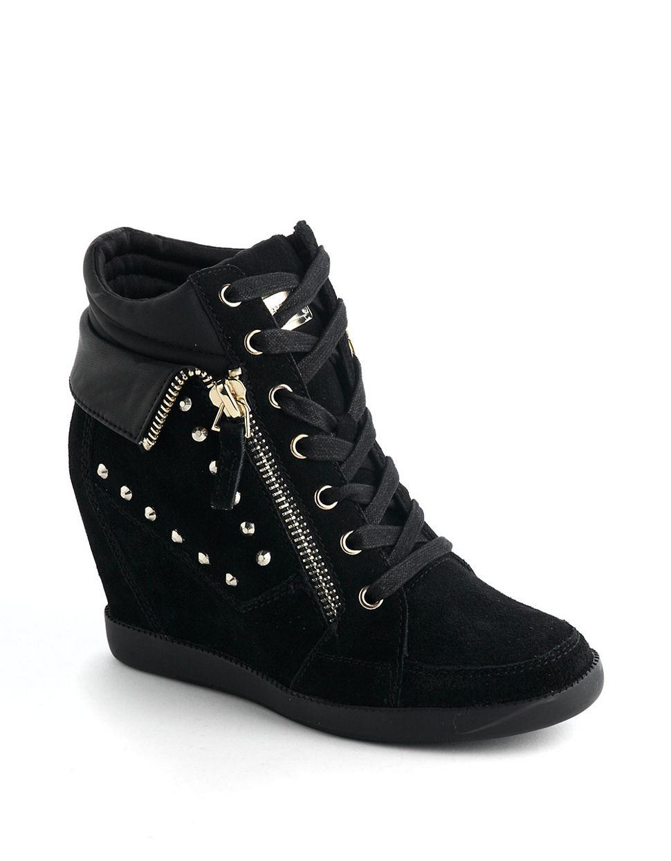 Lyst - Guess Hitzo Studded Suede Hidden Wedge Sneakers in Black