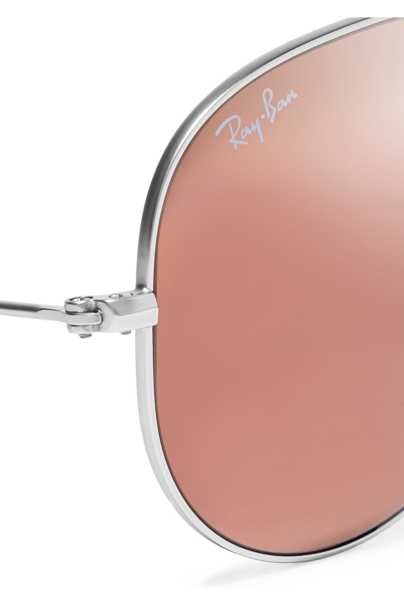 Ray Ban Leather Aviator Silver Tone Mirrored Sunglasses In Pink Lyst 