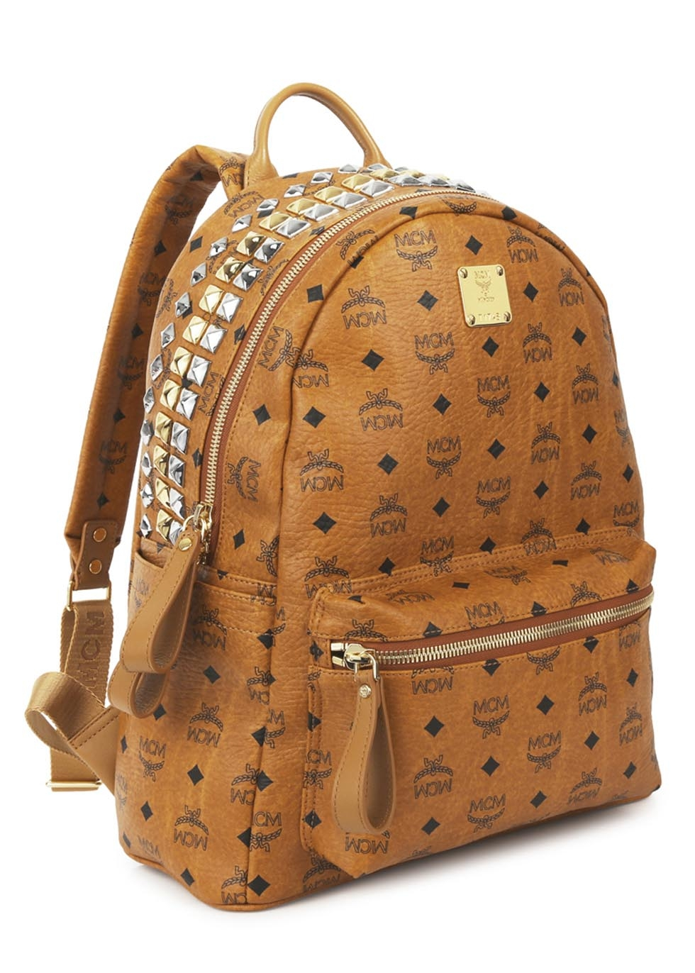 MCM Stark Tan Studded Leather Backpack in Brown - Lyst