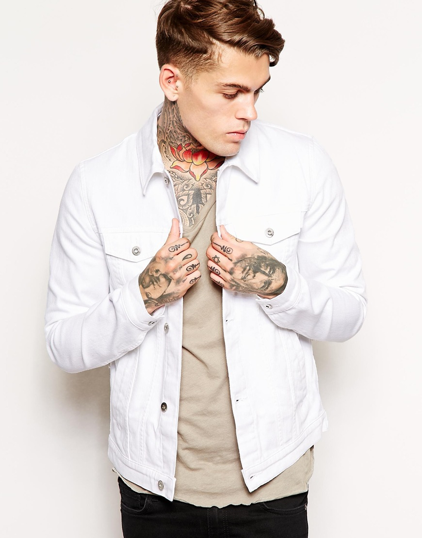 Asos Denim Jacket In Skinny Fit in White for Men | Lyst