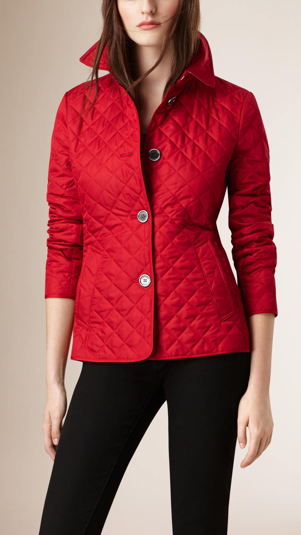 Red quilted jacket