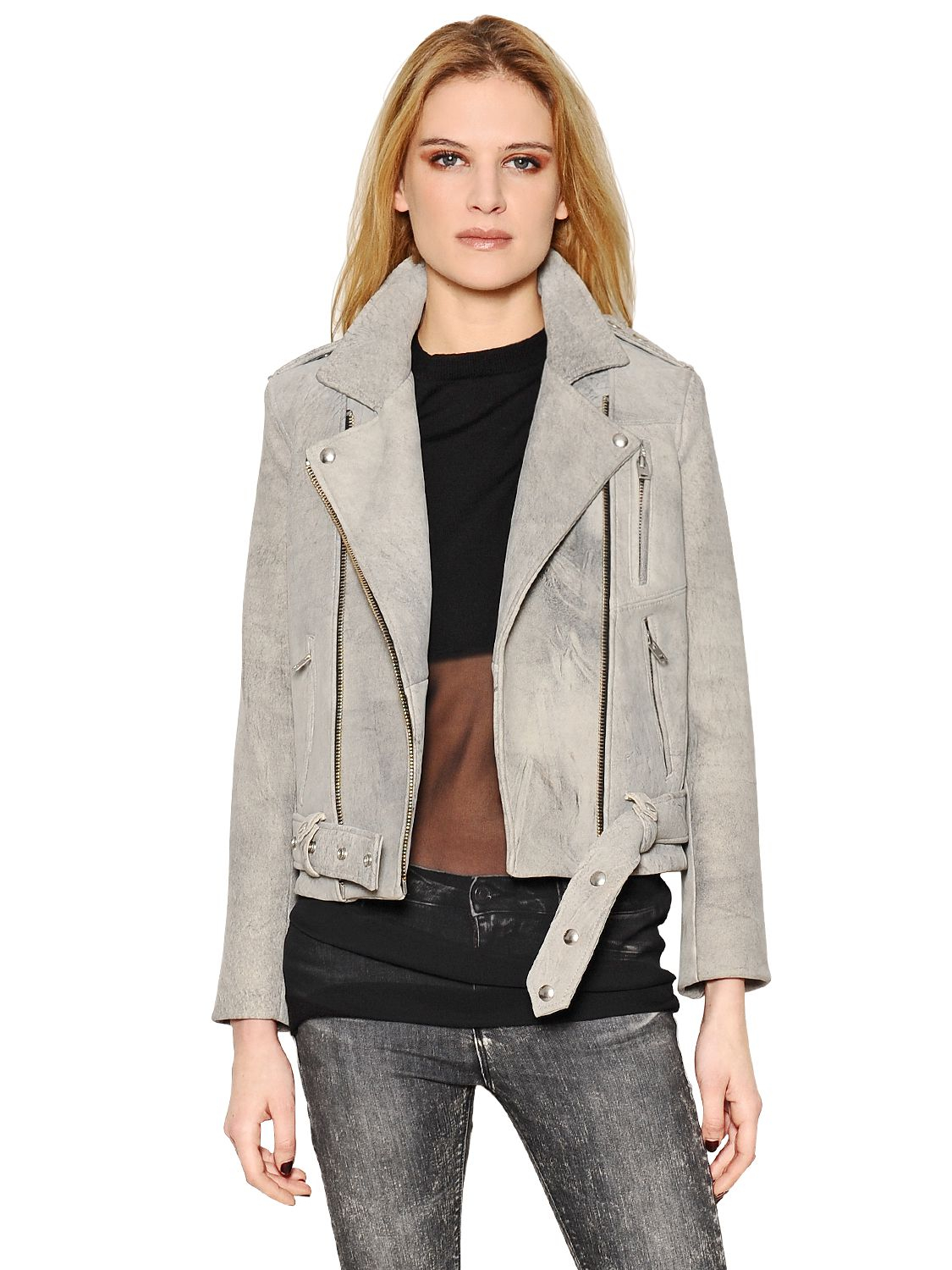 Lyst Iro Washed Nappa Leather Moto Jacket In Gray For Men Gallery