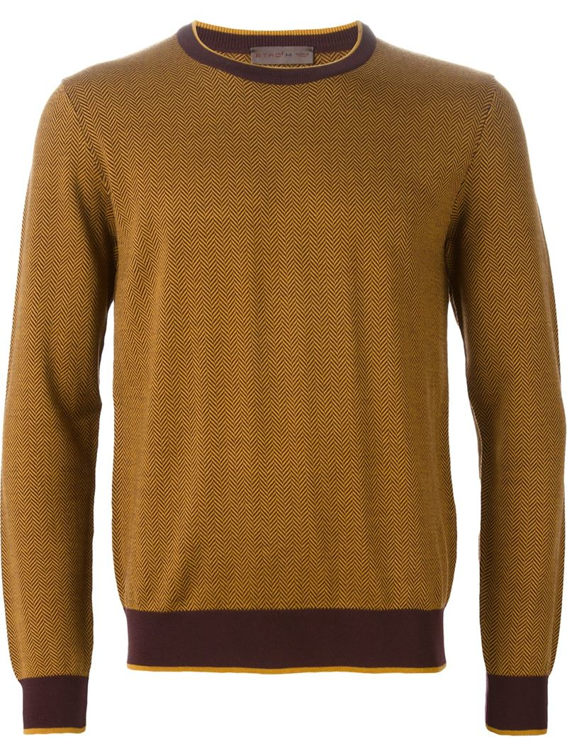 Etro Herringbone Pattern Sweater in Orange for Men | Lyst