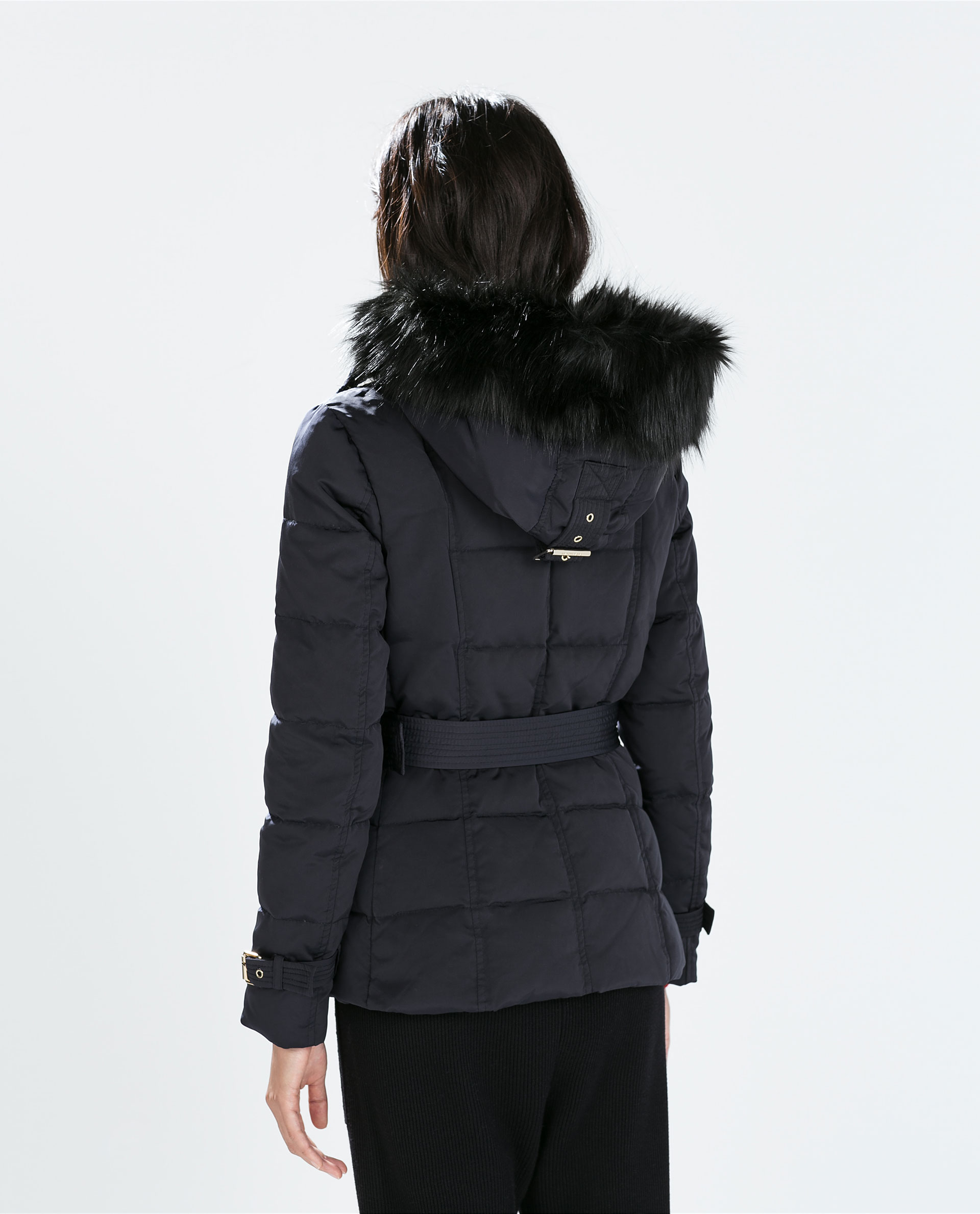 Zara Down Jacket With Hood And Belt in Blue (Navy blue) | Lyst